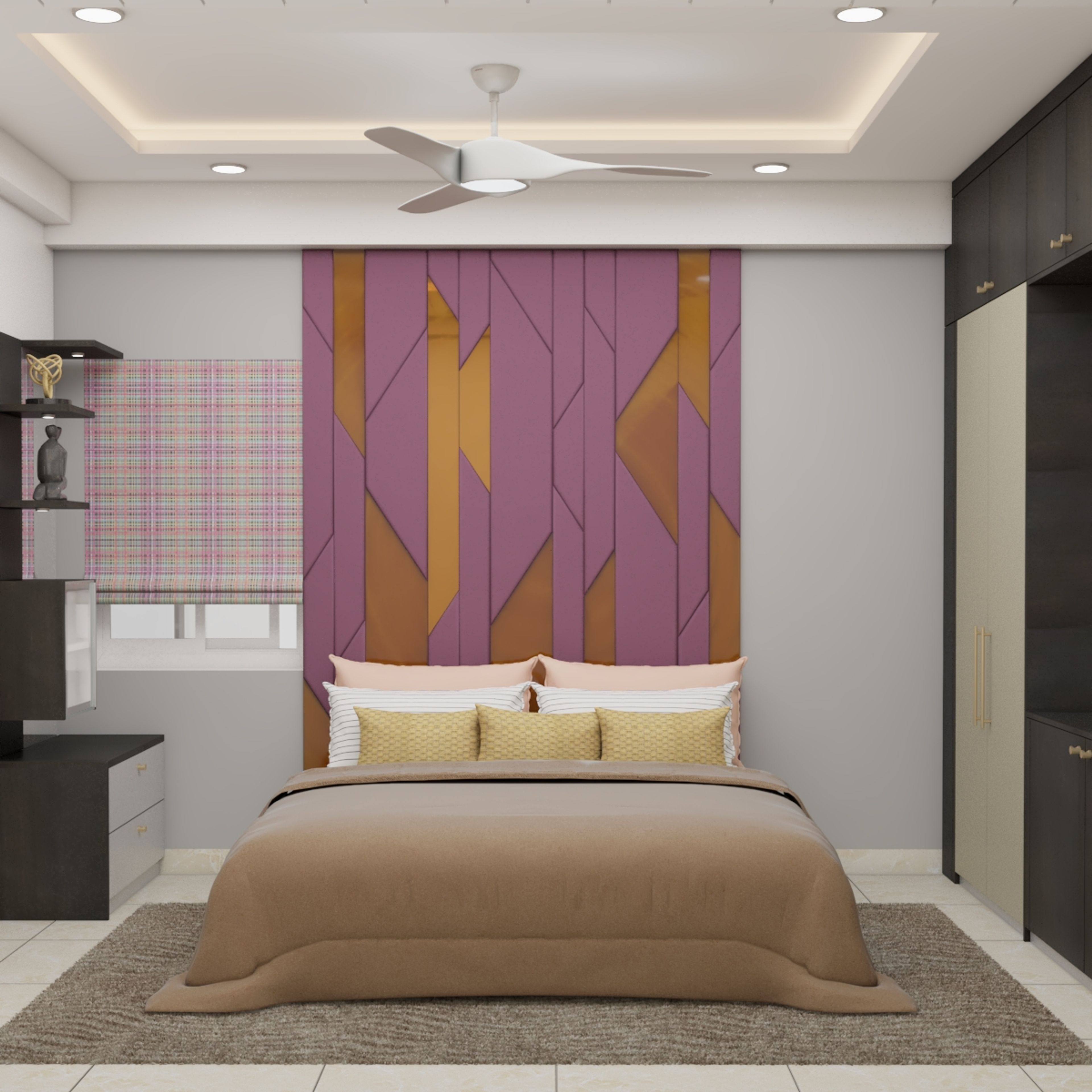 Contemporary Guest Bedroom Design With Pink And Gold Headboard