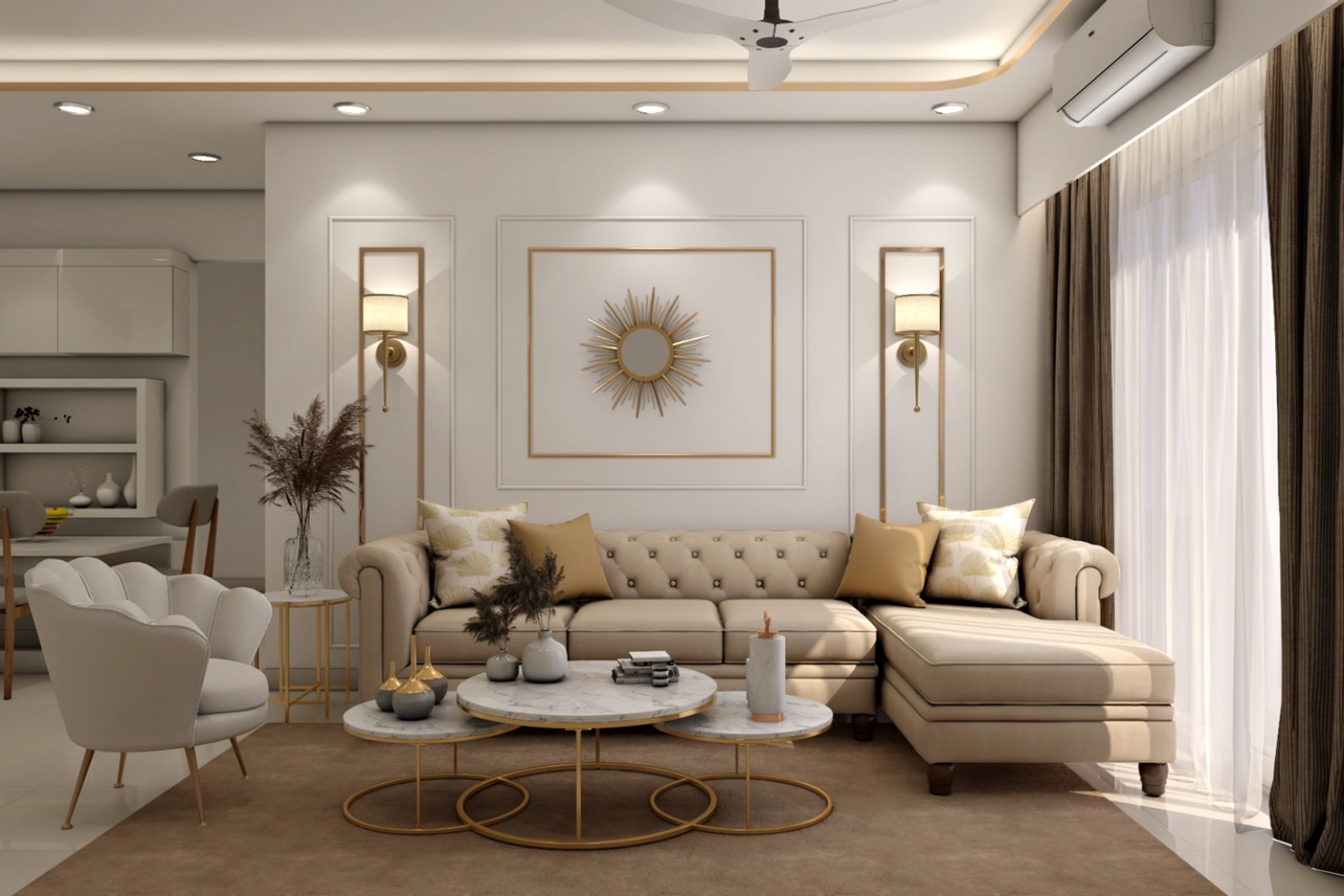 Classic Living Room Interior Design With L-Shaped Sofa