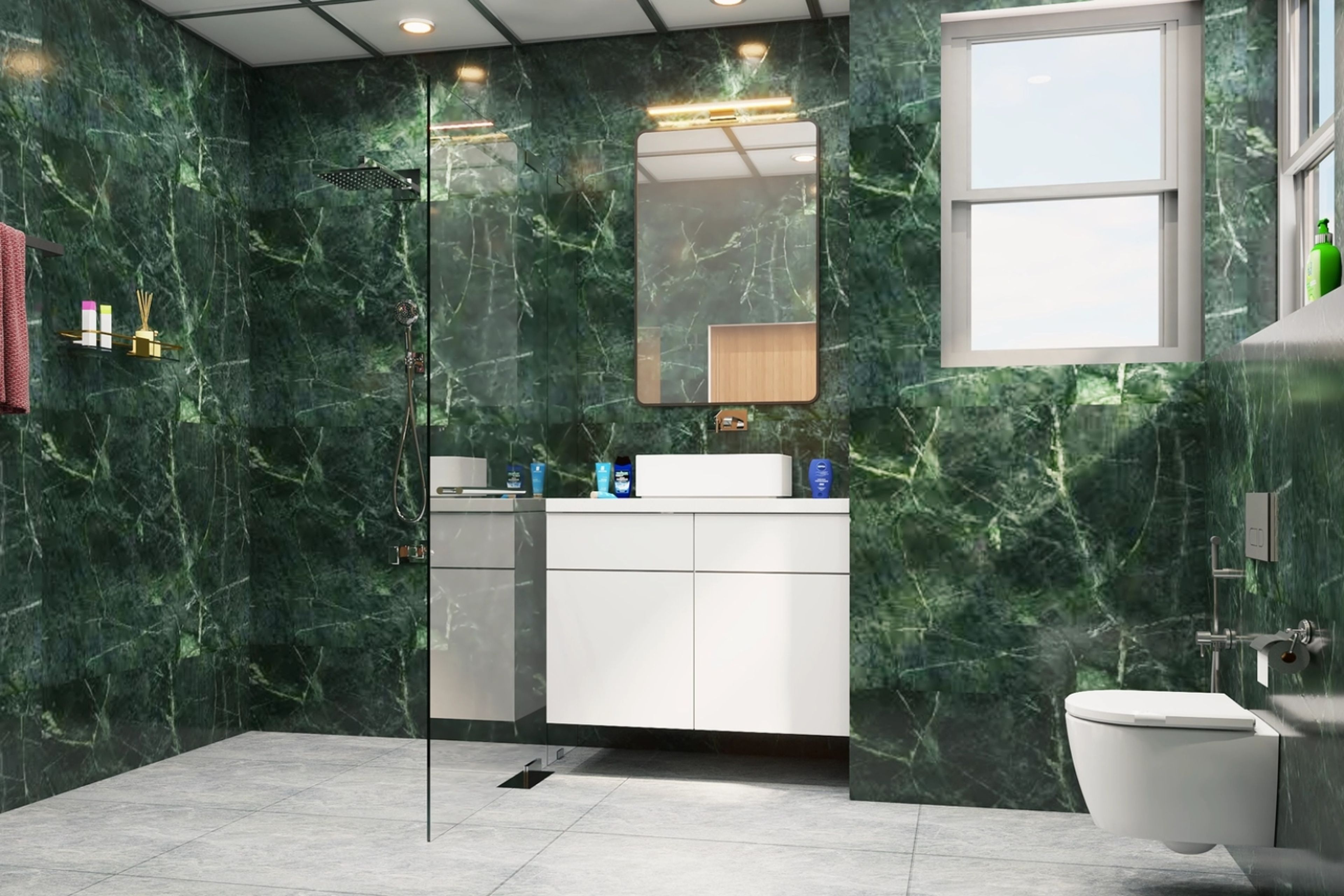 Contemporary Spacious Dark Green Bathroom Design