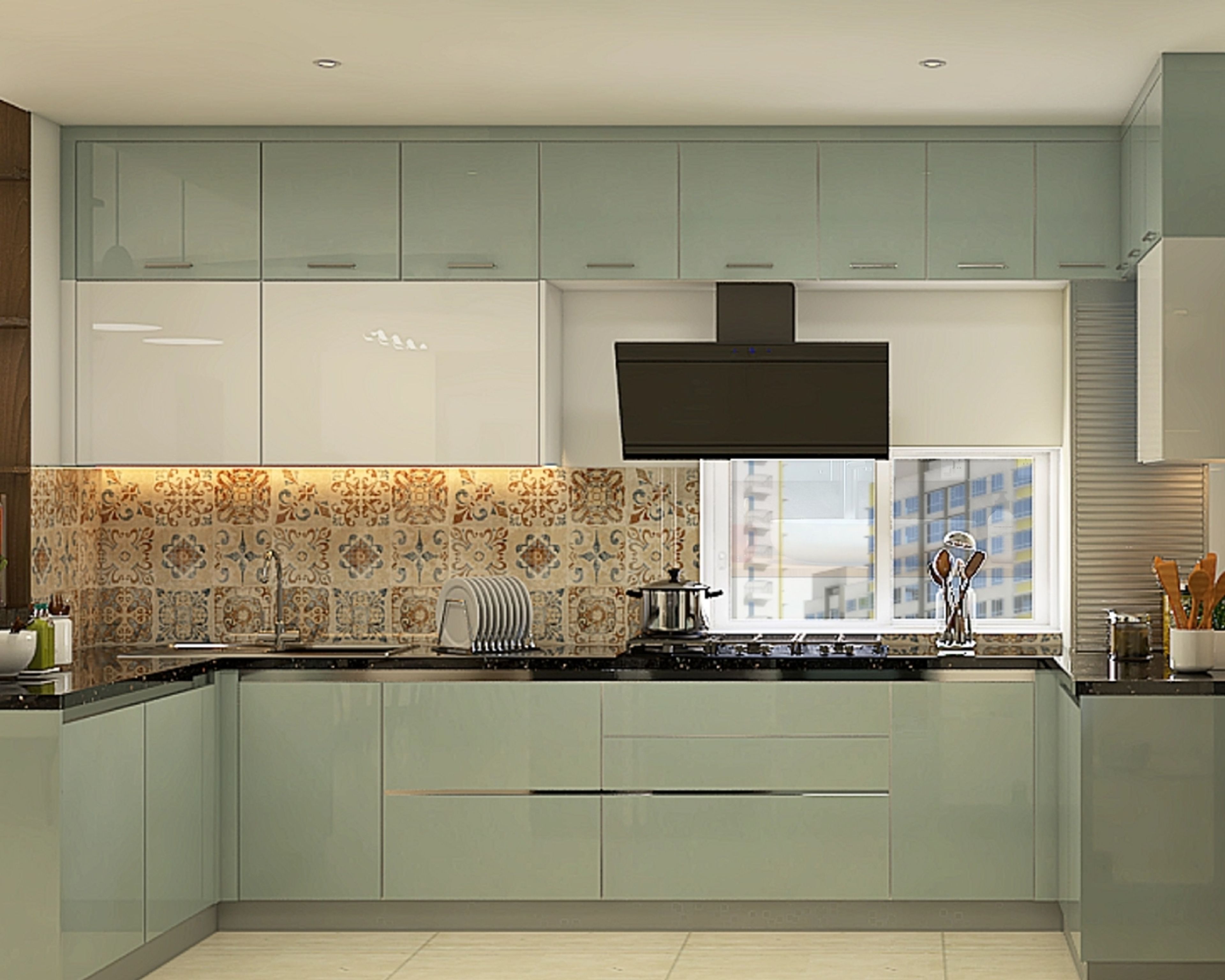 Contemporary Theme Spacious U-Shaped Modular Kitchen Design