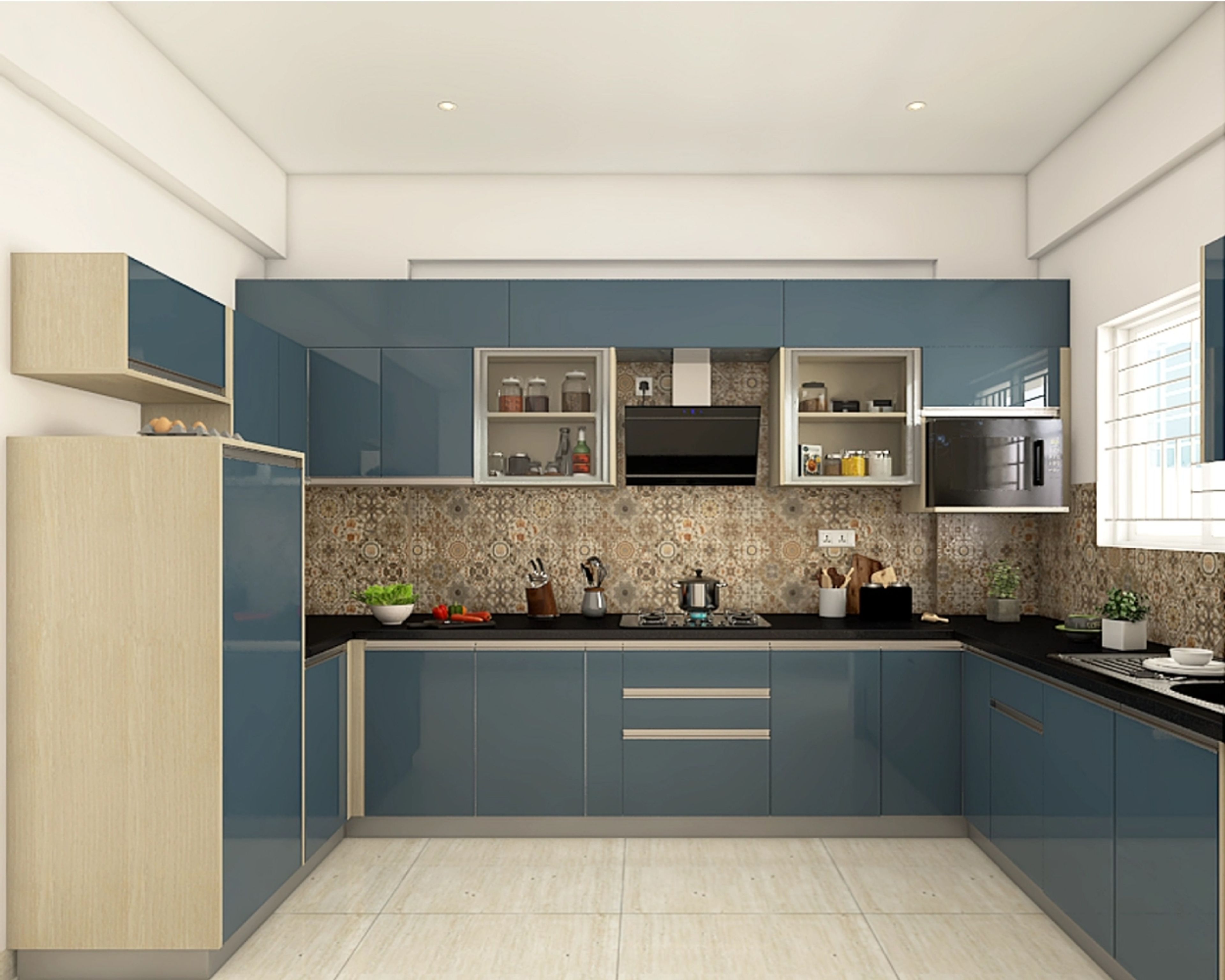 Spacious Convenient U-Shaped Modular Kitchen Design
