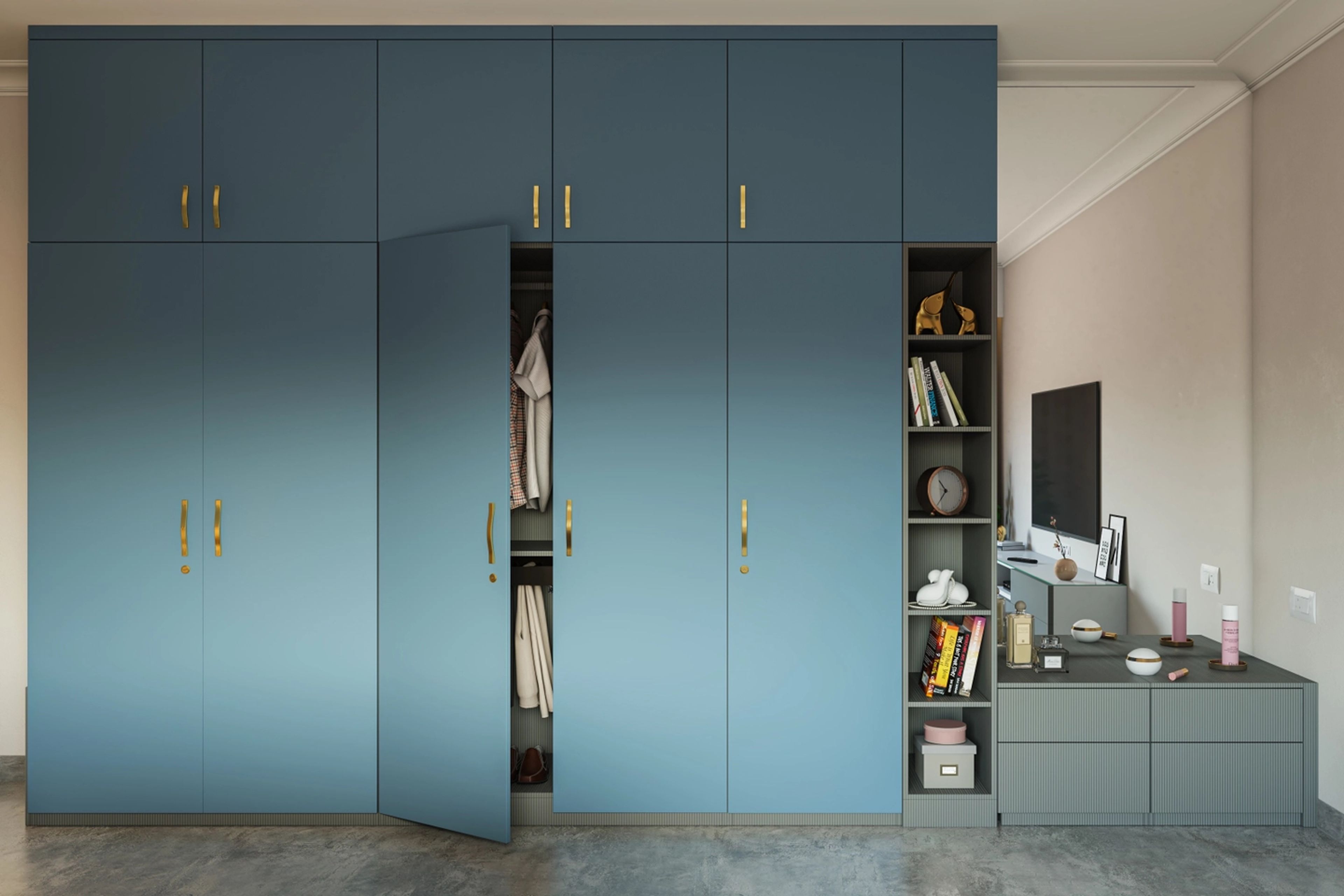 Spacious Modern Themed Blue-Coloured Wardrobe Design