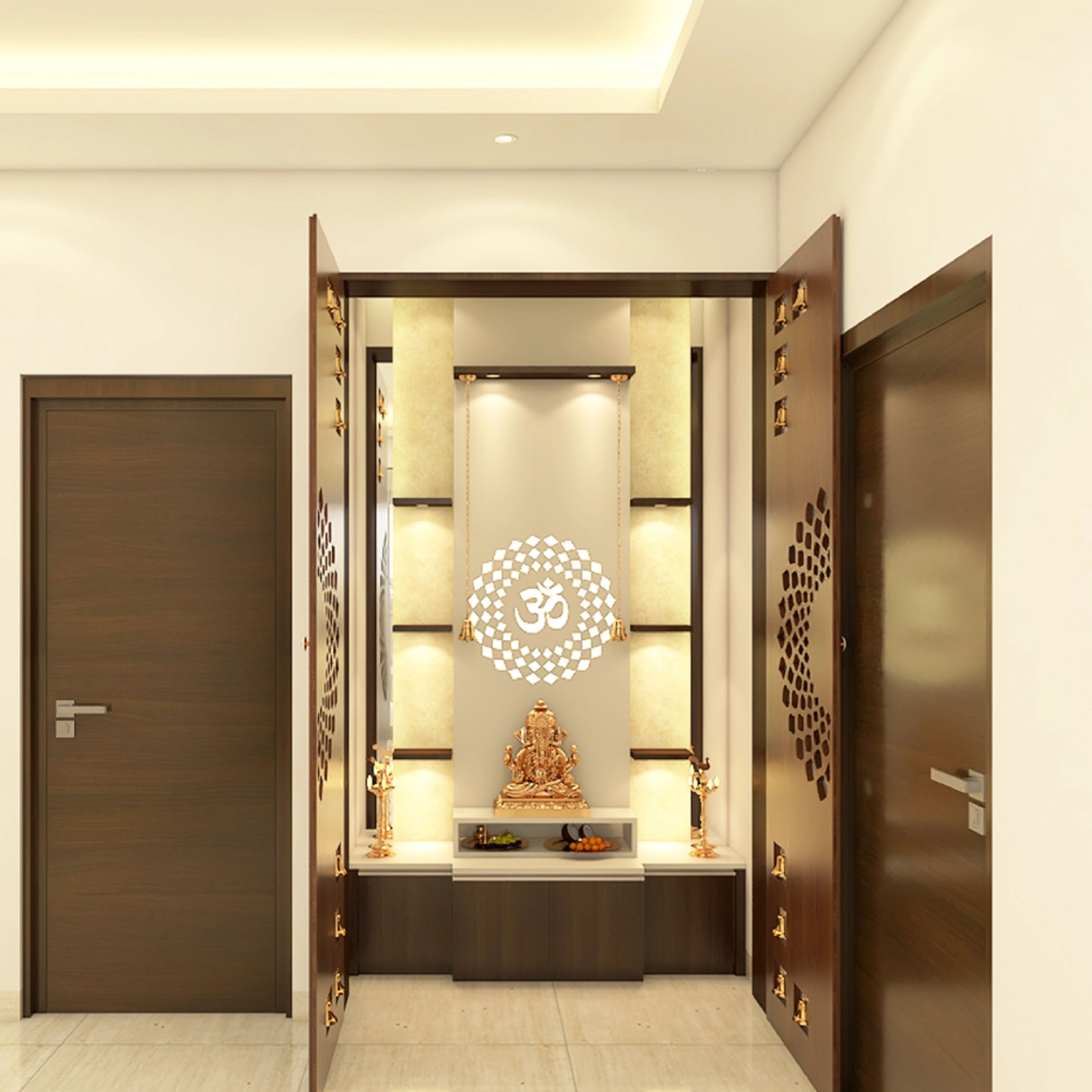 Wooden Multi-Functional Modern Spacious Pooja Room Design