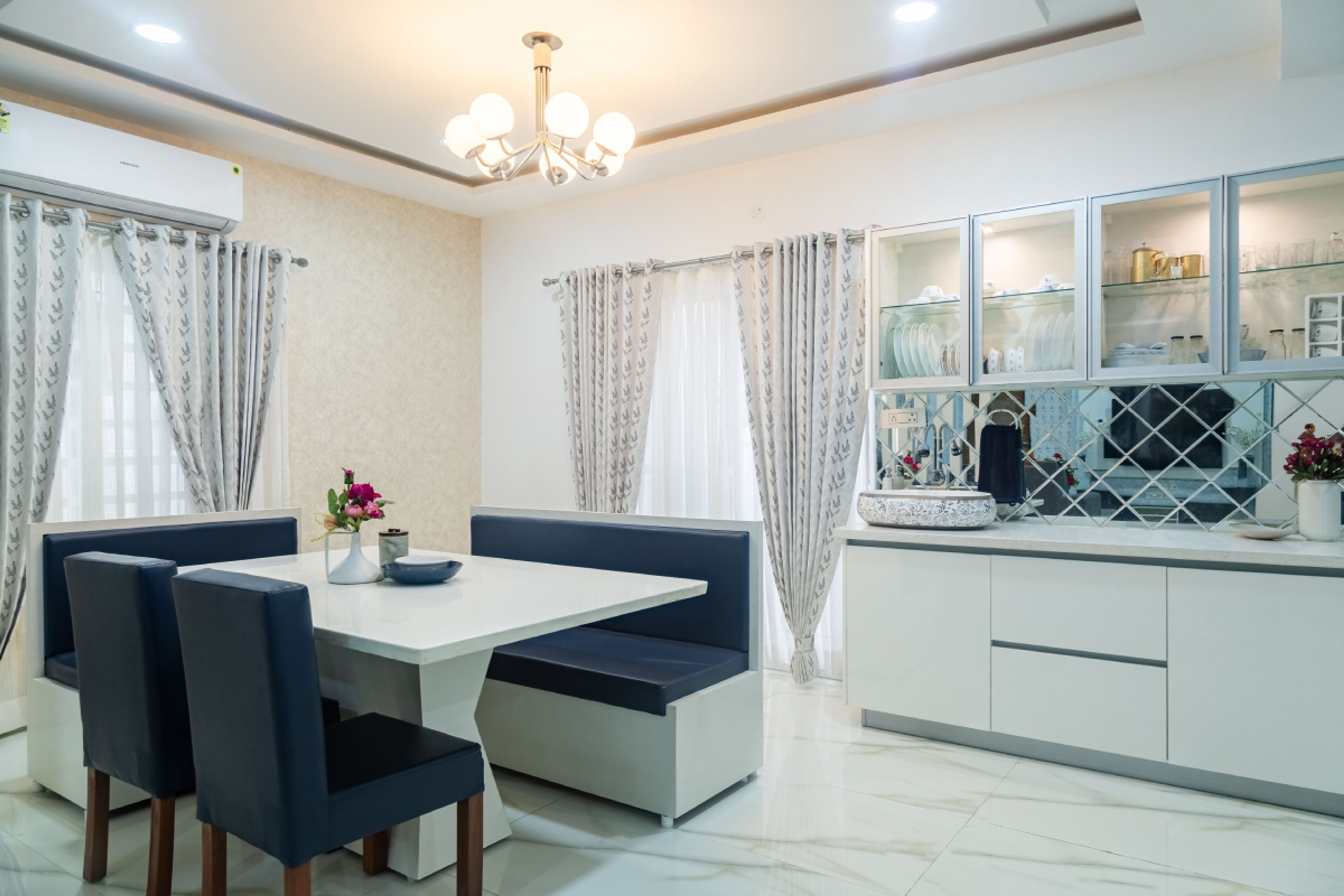 Peripheral False Ceiling Design With Chandelier - Livspace