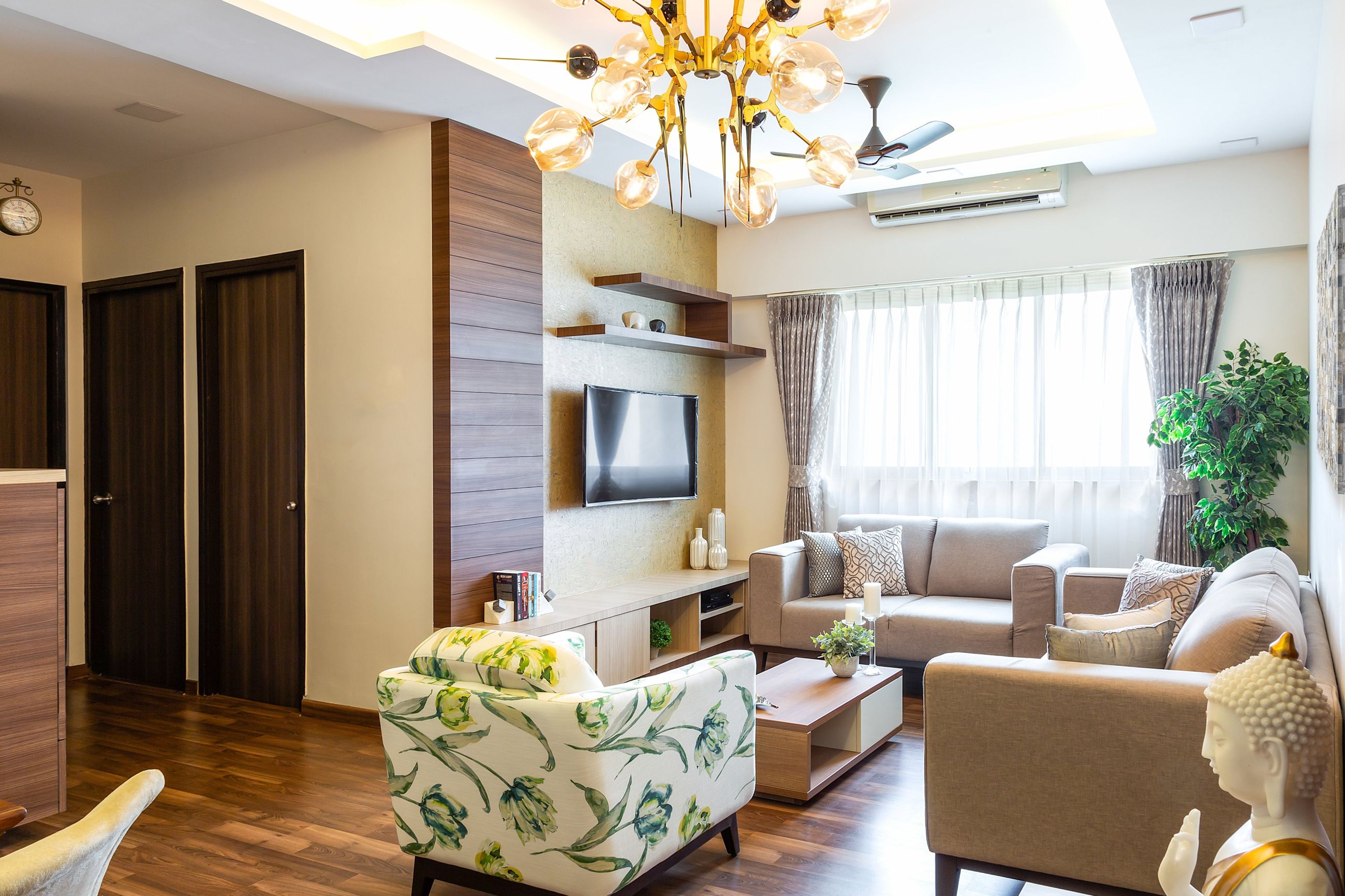 Peripheral False Ceiling Design With Designer Fan - Livspace