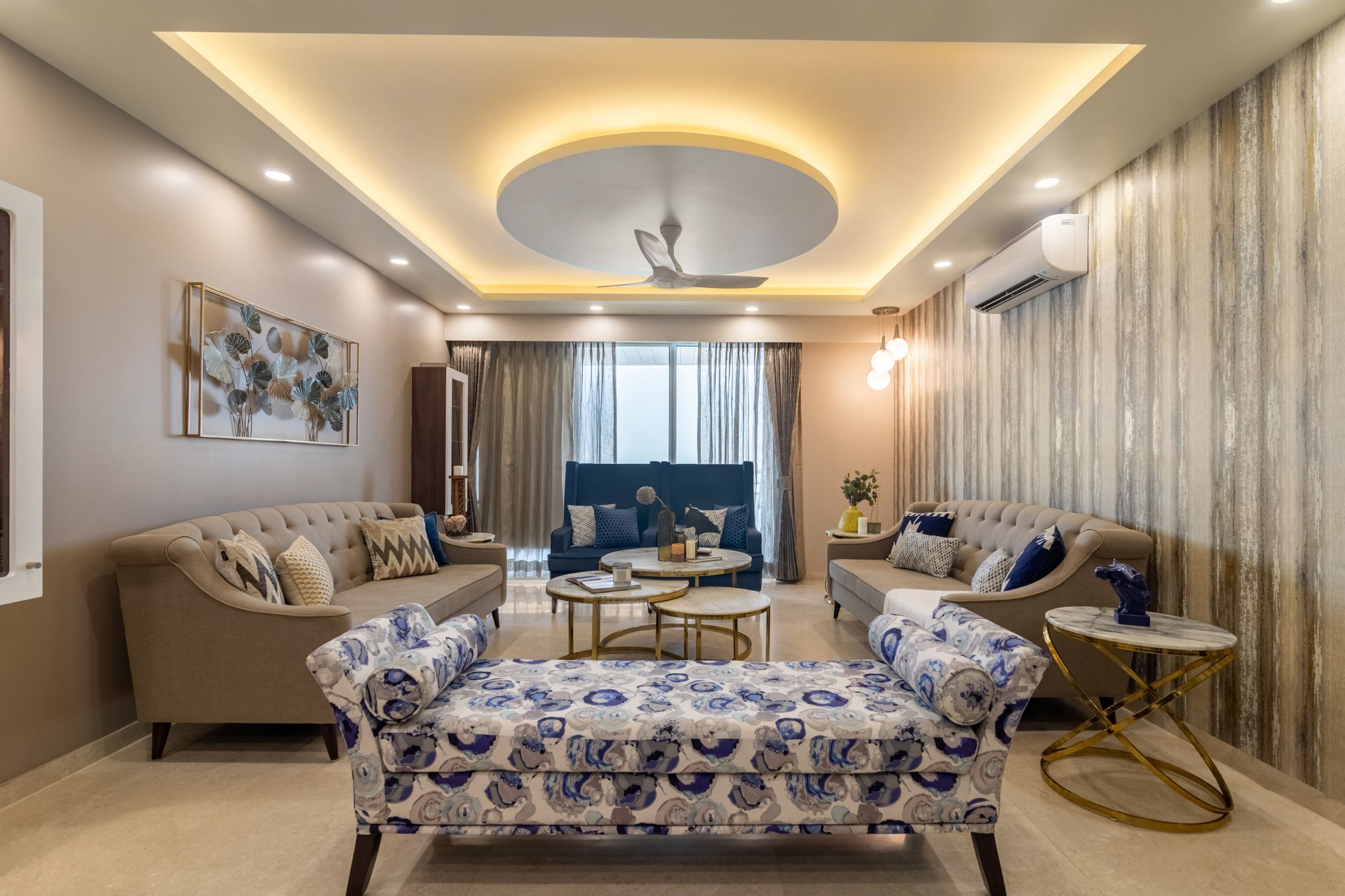 Combination of Peripheral and Circular Drop Down False Ceiling