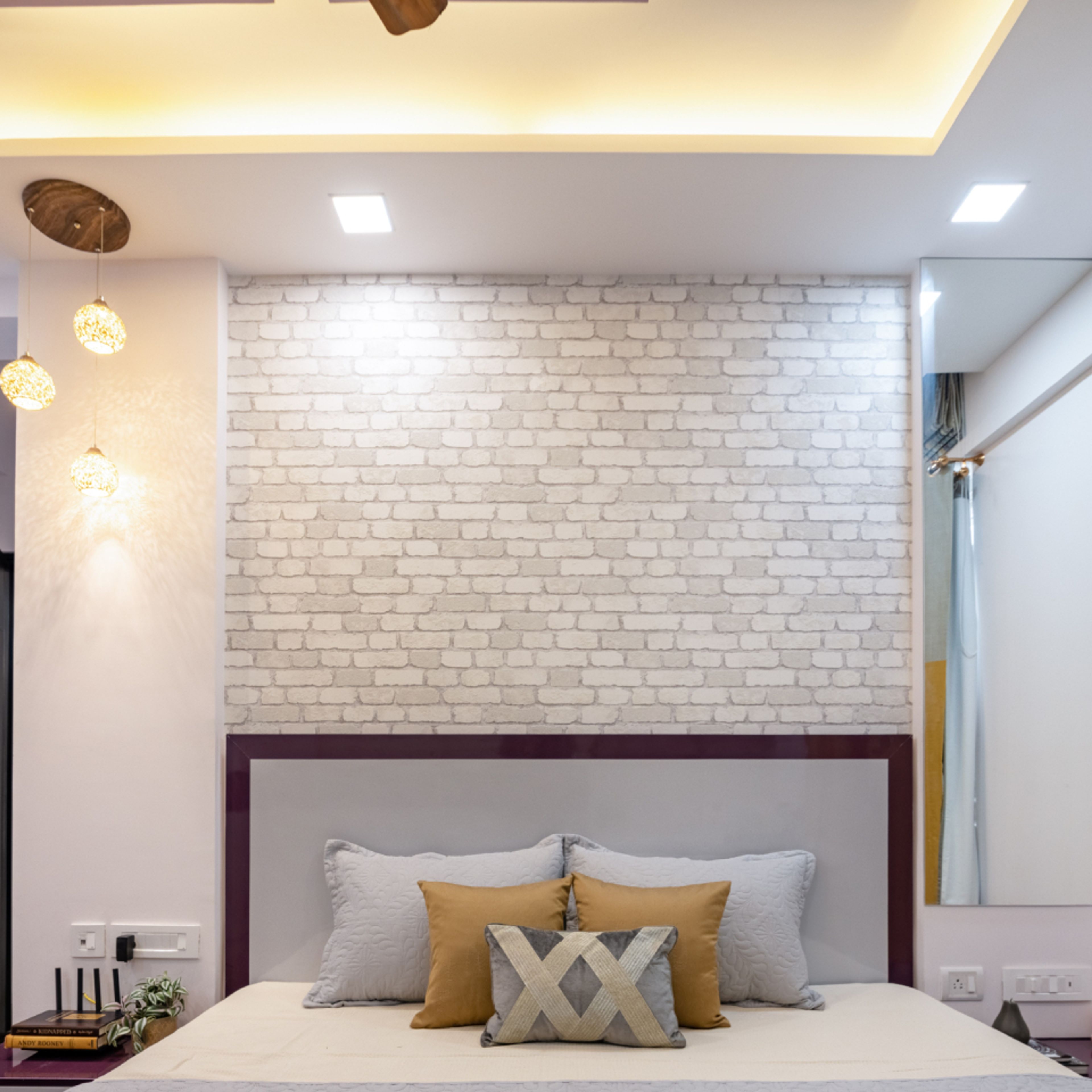 Spacious False Ceiling With Brick Design Wall - Livspace