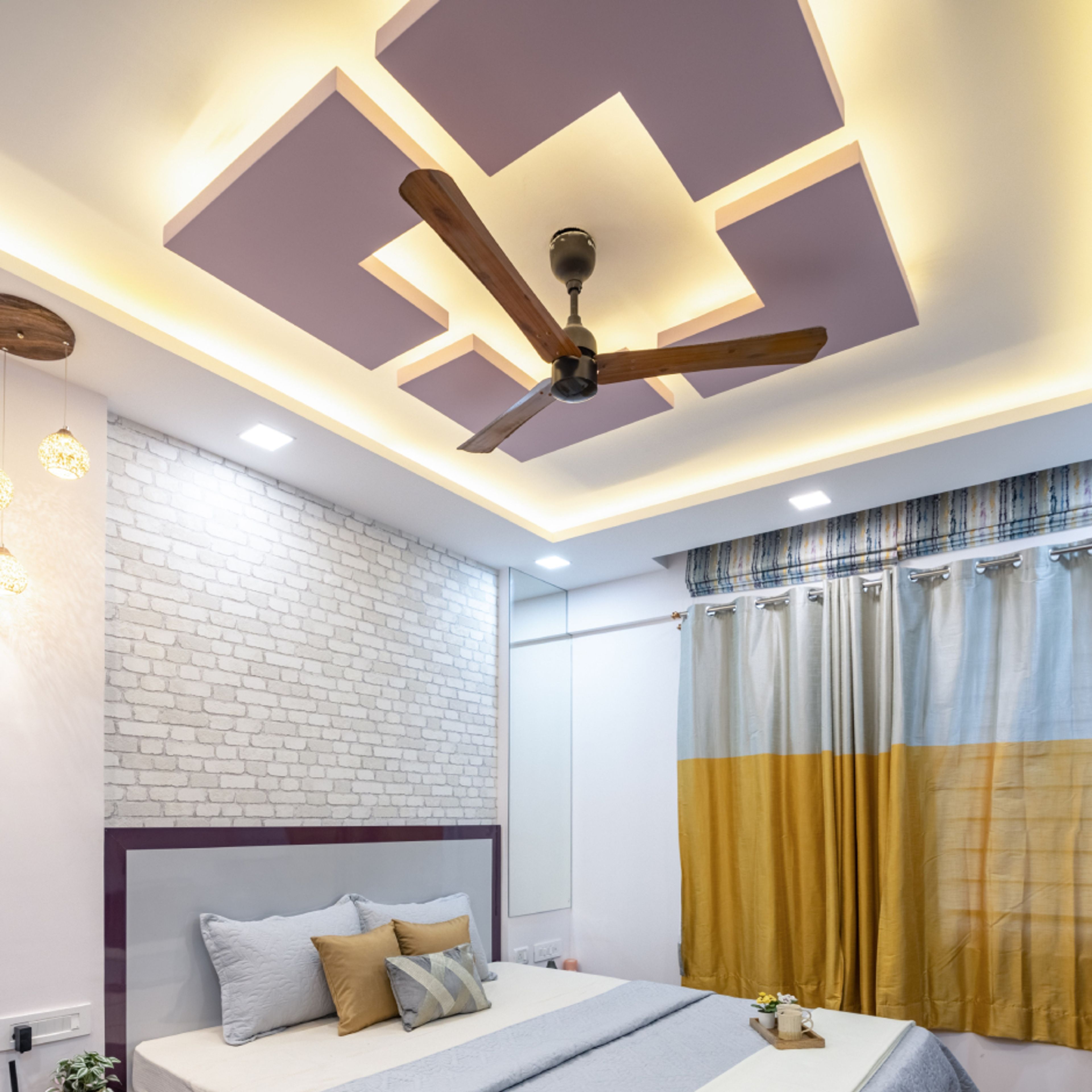 Spacious False Ceiling With Brick Design Wall - Livspace