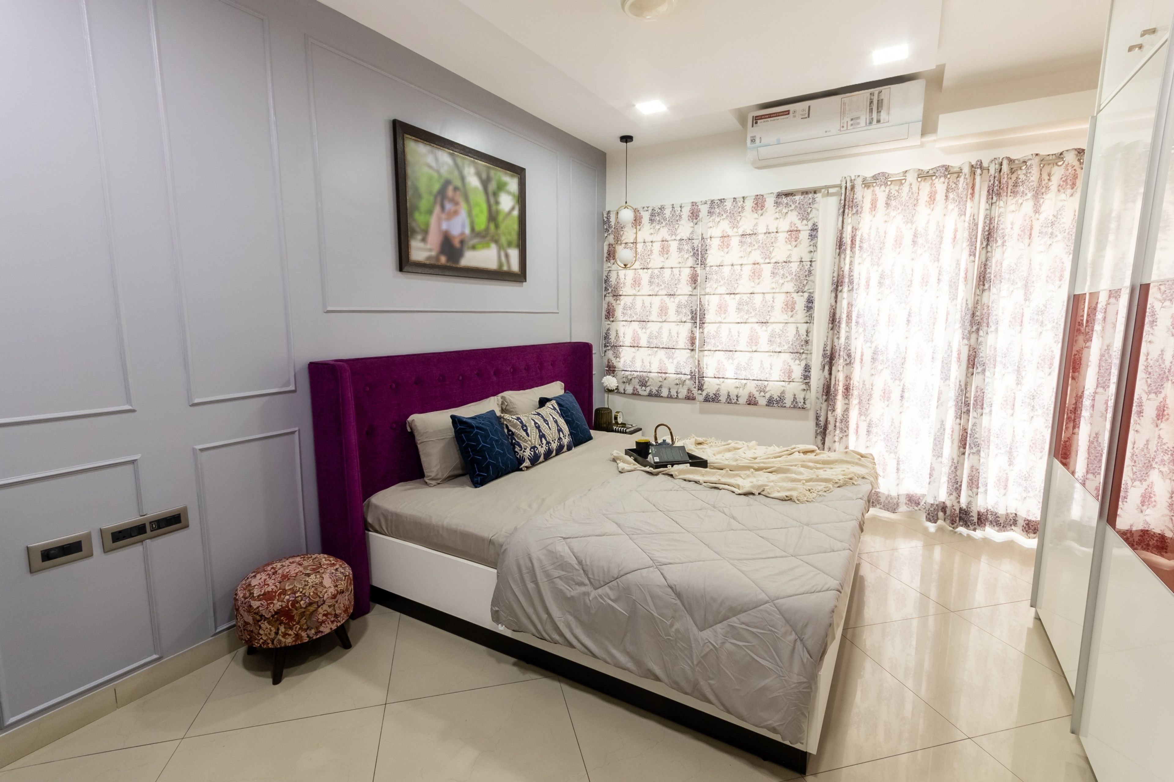 False ceiling with square LED lights in a room - Livspace