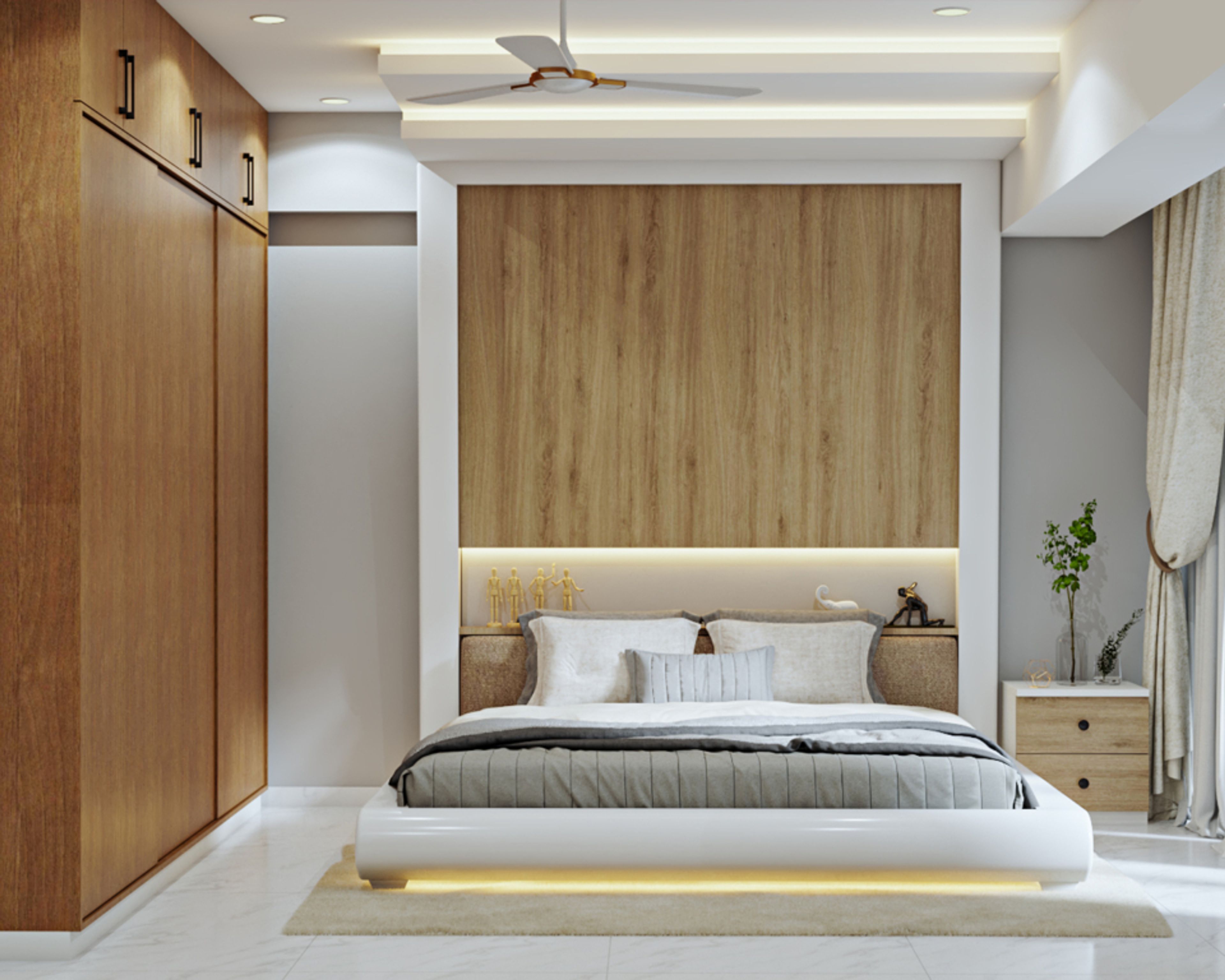 Modern Bedroom Wall Design With Wooden Panel