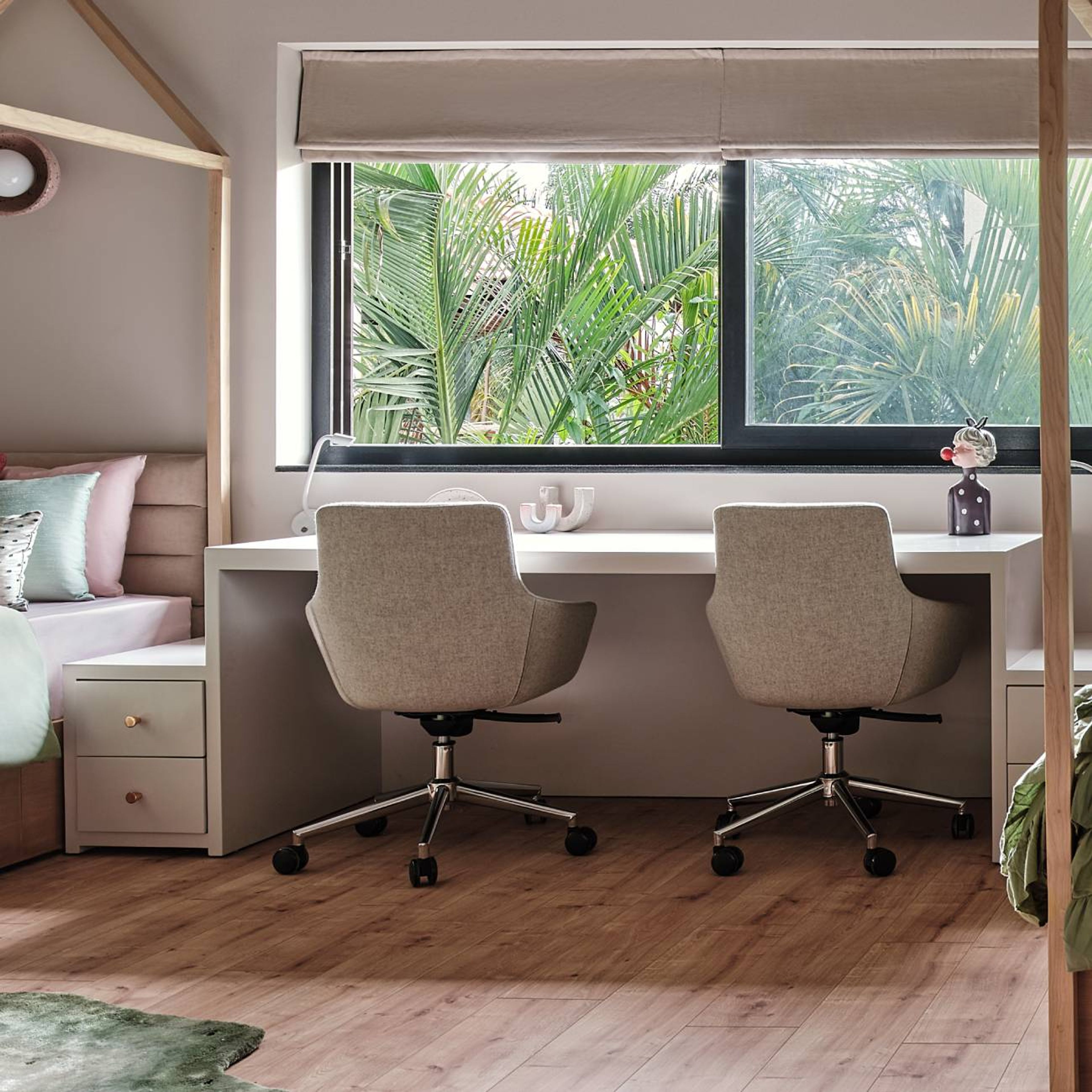 Modern Study Room Design With White Needle Table For Two