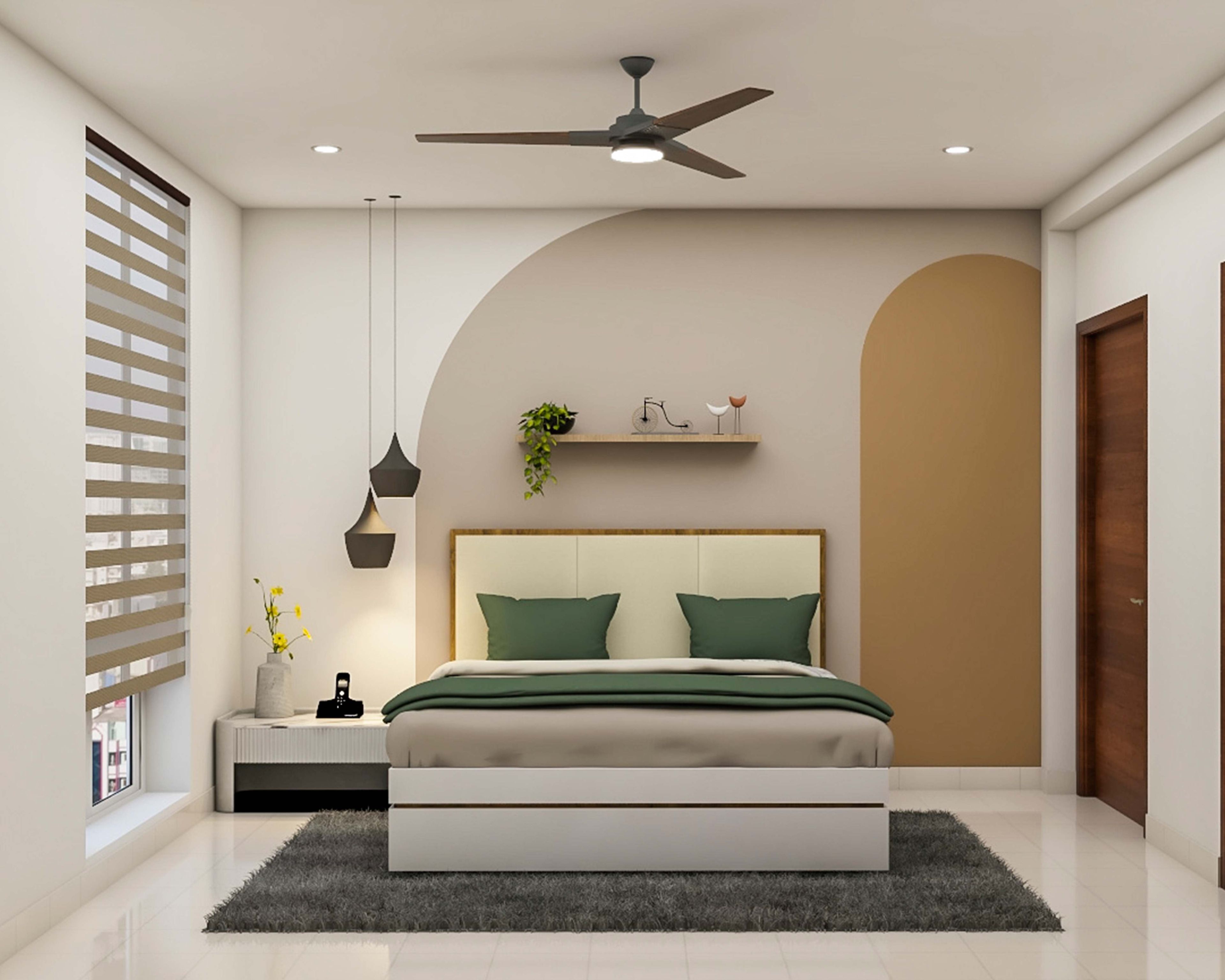 Mid-Century Modern Kid's Bedroom Design With Multicoloured Wallpaint