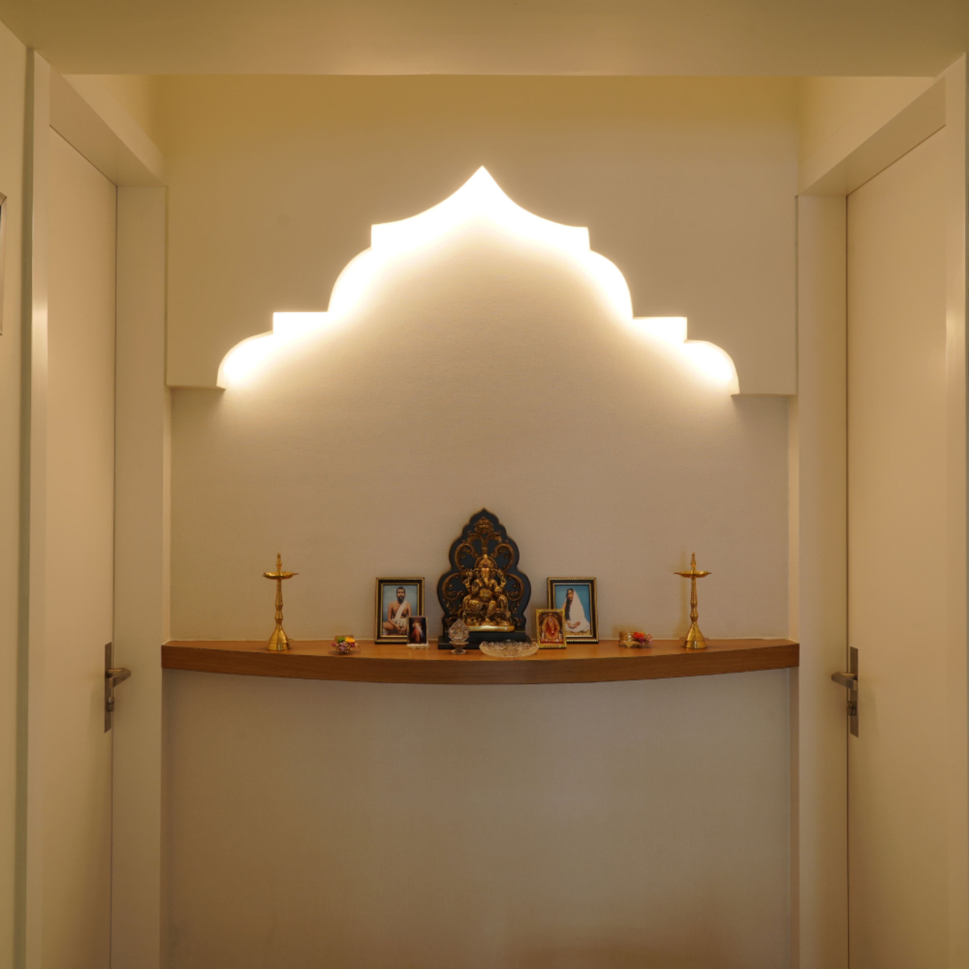 Minimal Mandir Design In Walnut Bronze Colour