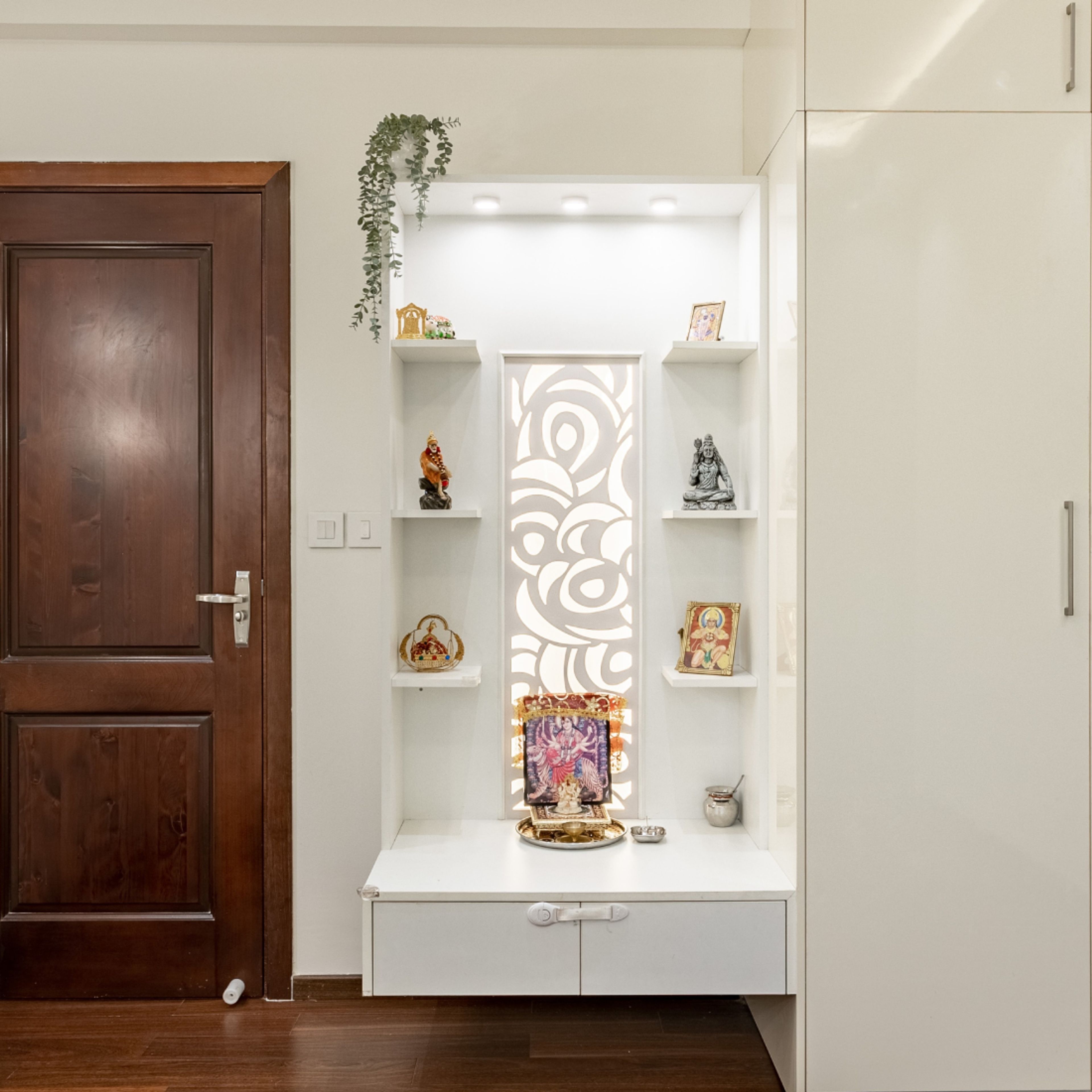 Modern All White Mandir Design