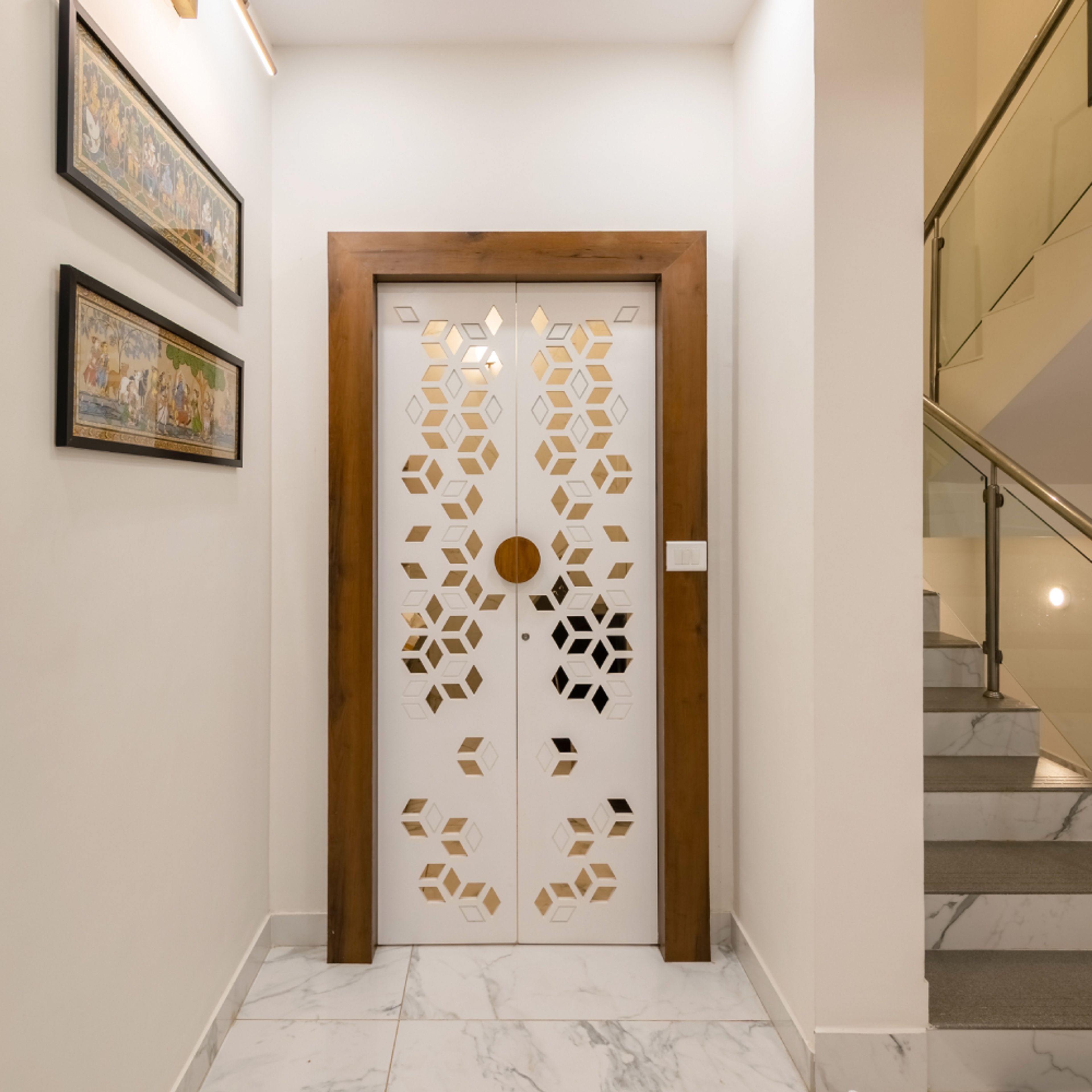 Modern Mandir Design With CNC Pattern