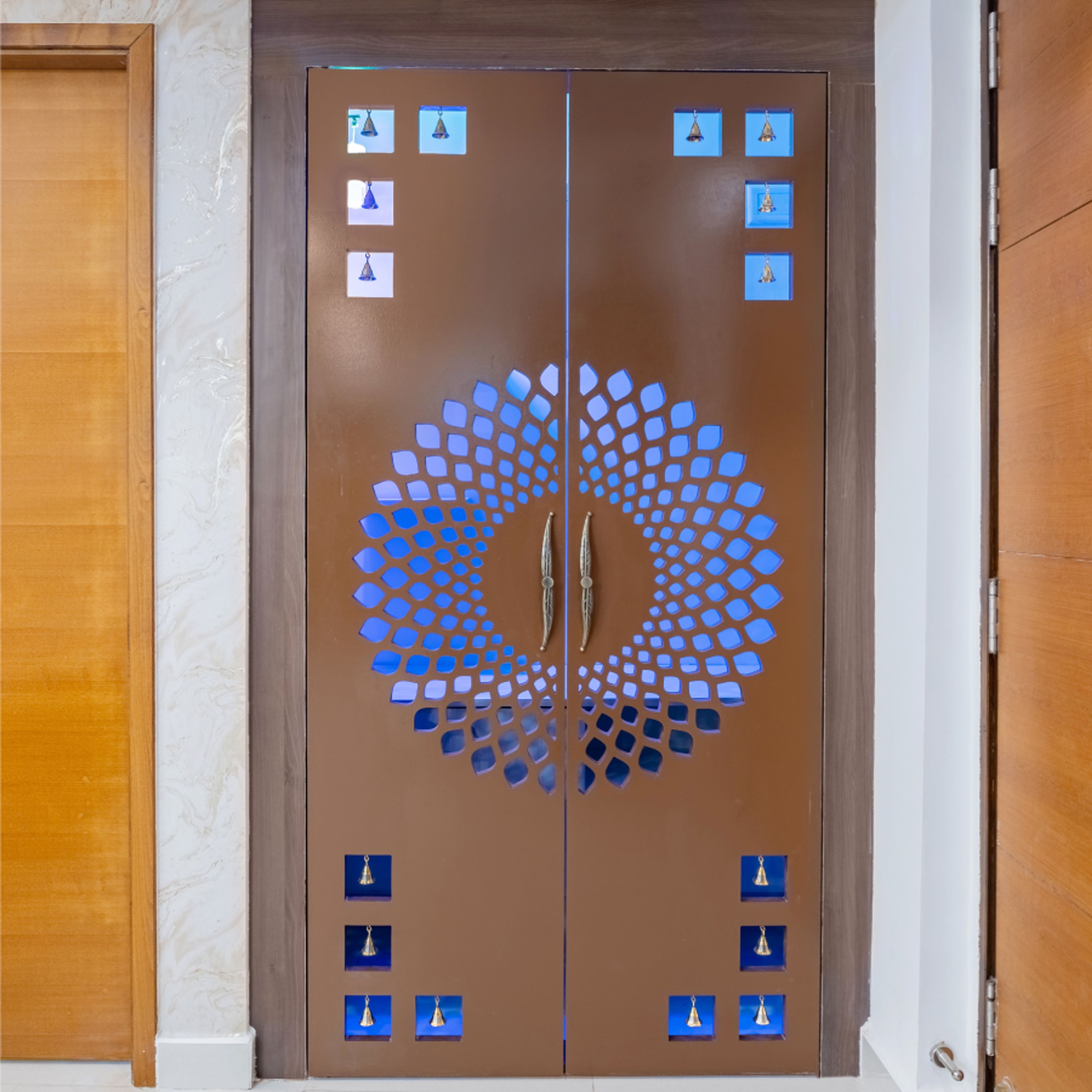 Contemporary Pooja Unit Design With Wall Jali