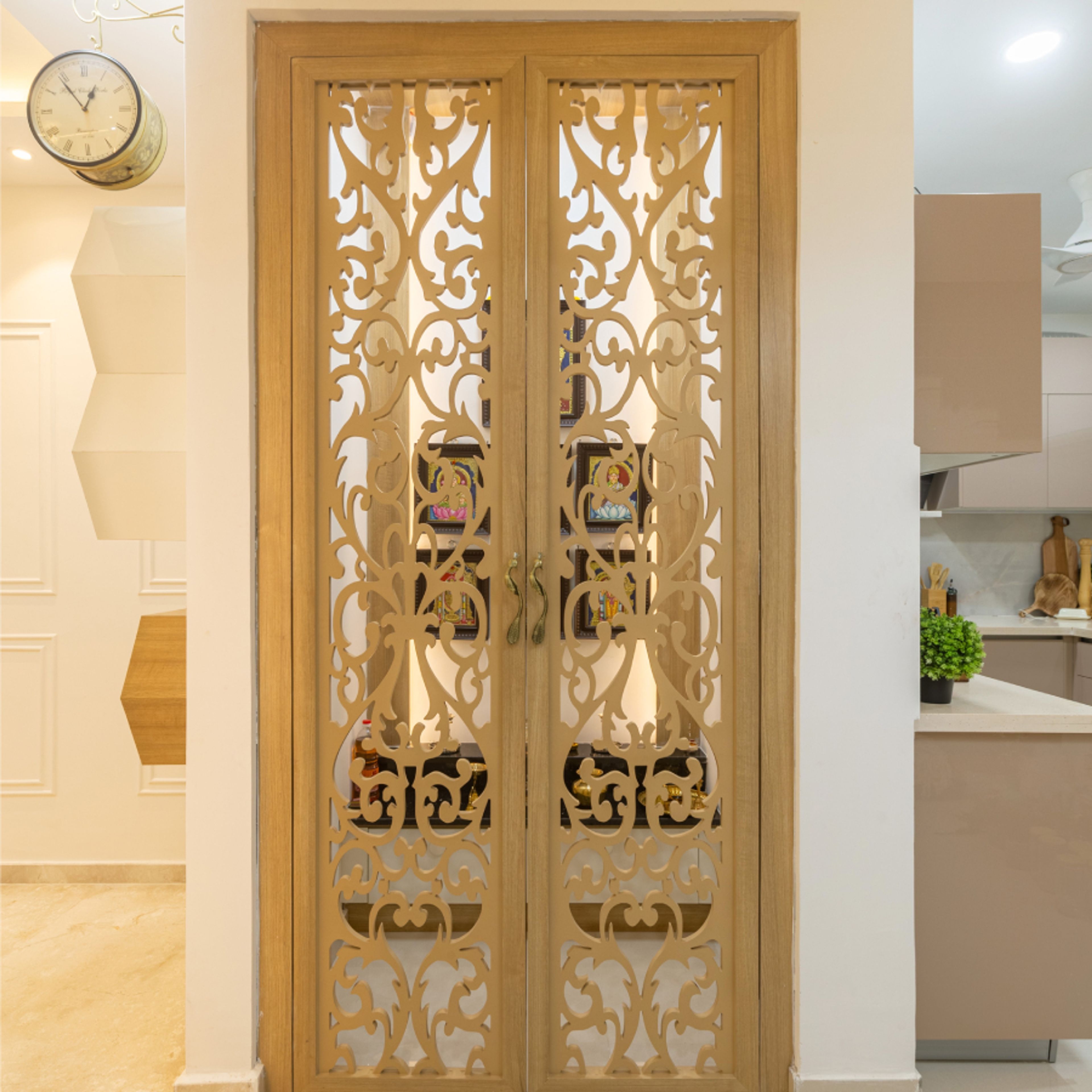 Modern Mandir Design With In-Built Storage