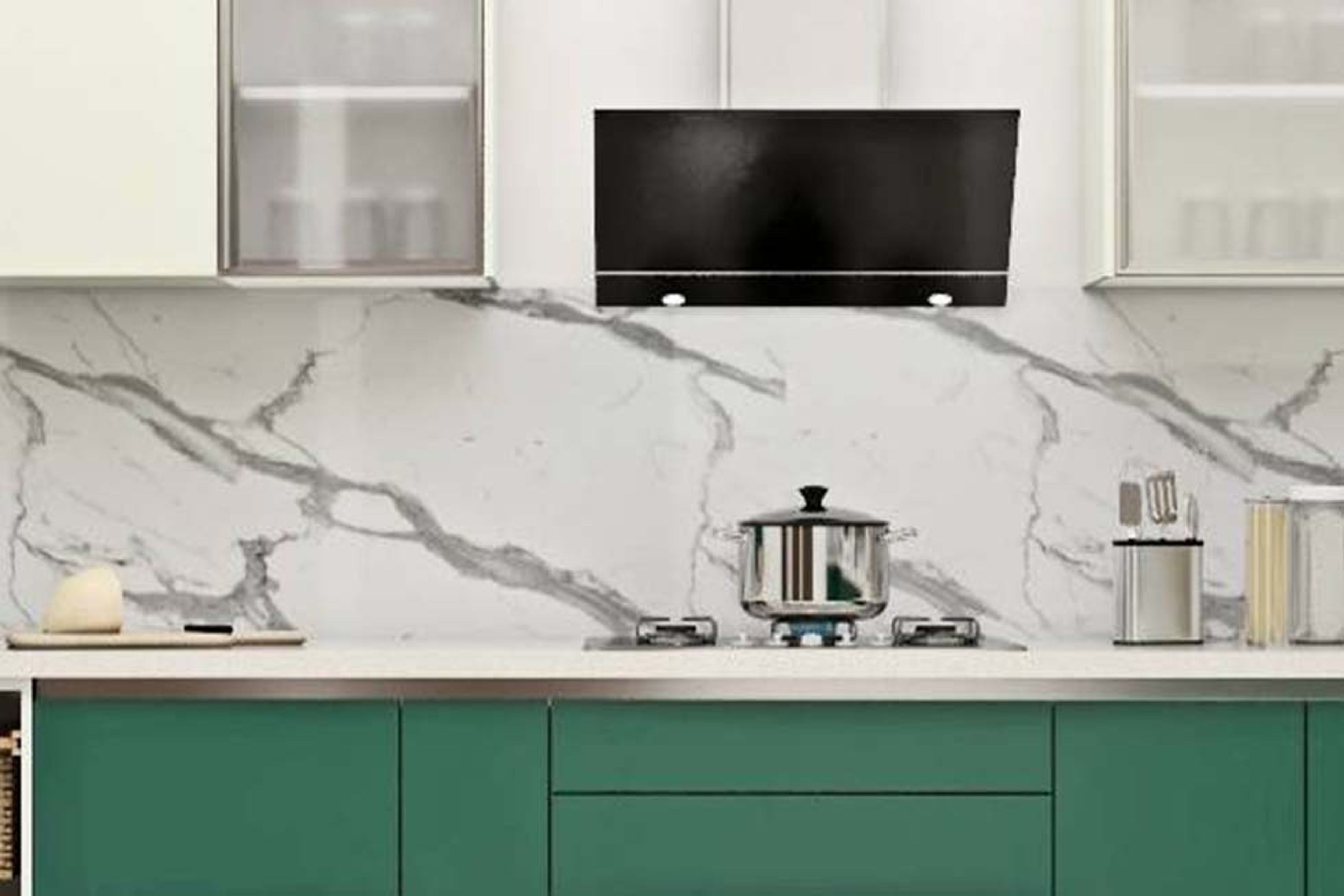 White And Grey Modern Kitchen Tile Design - Livspace