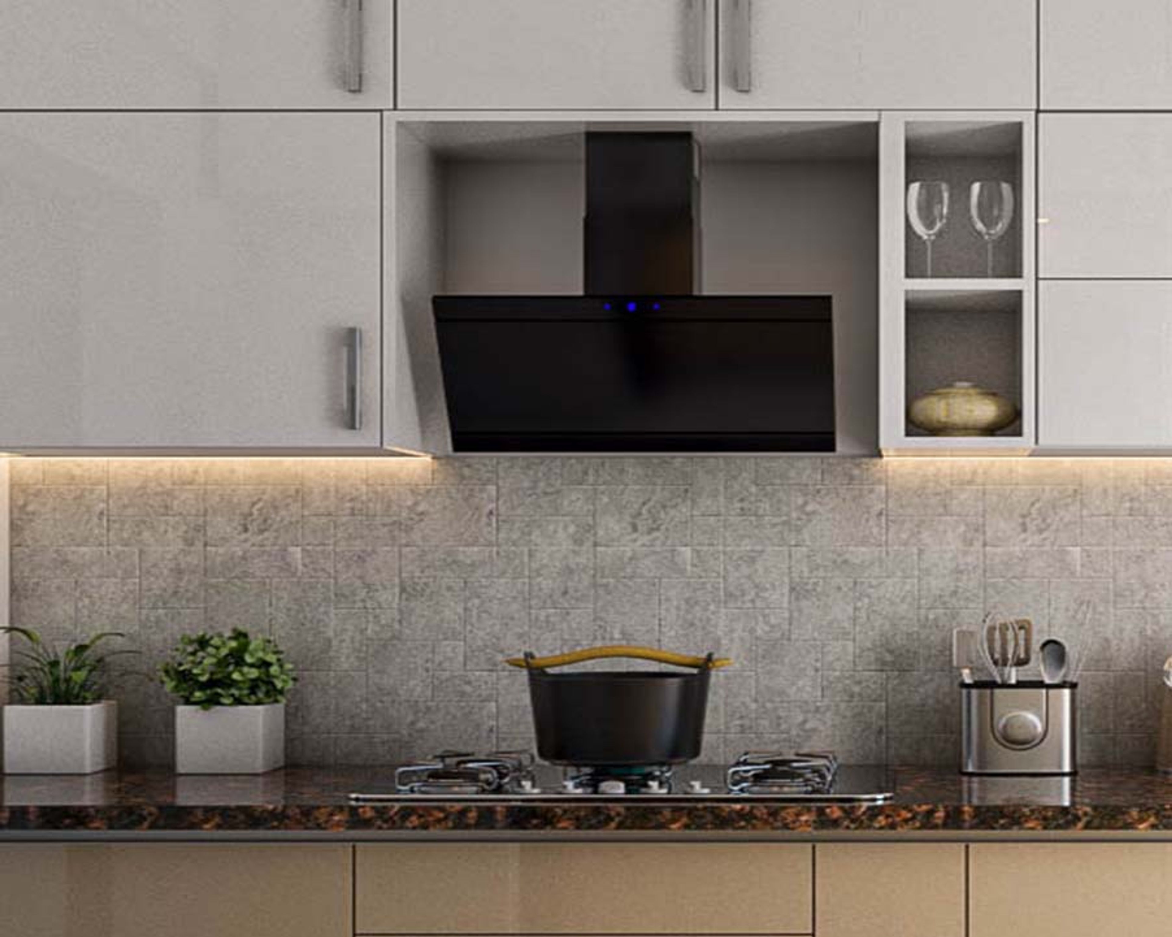 Grey And White Modern Kitchen Wall Tiles - Livspace