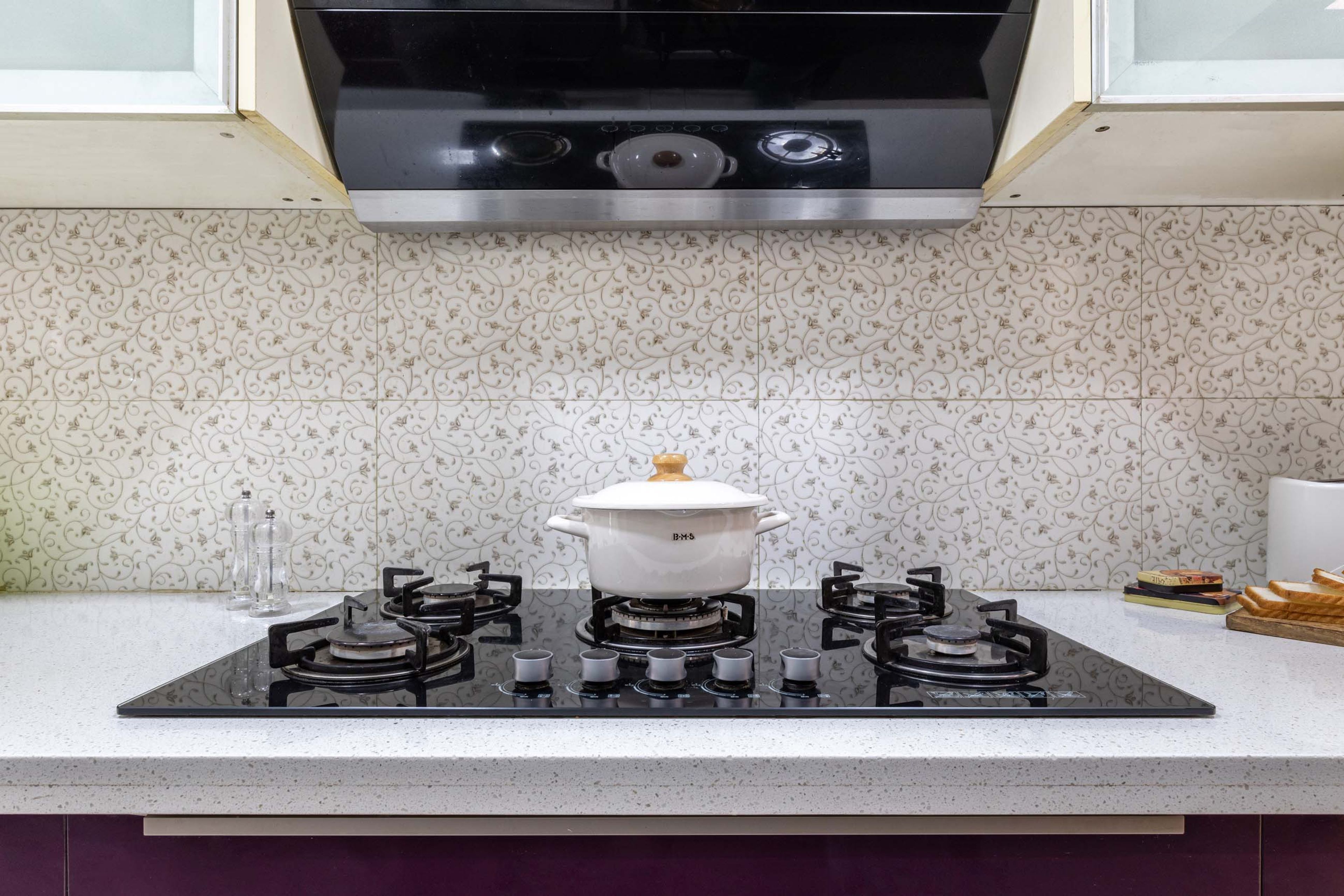 Floral-Patterned Kitchen Tile Design - Livspace