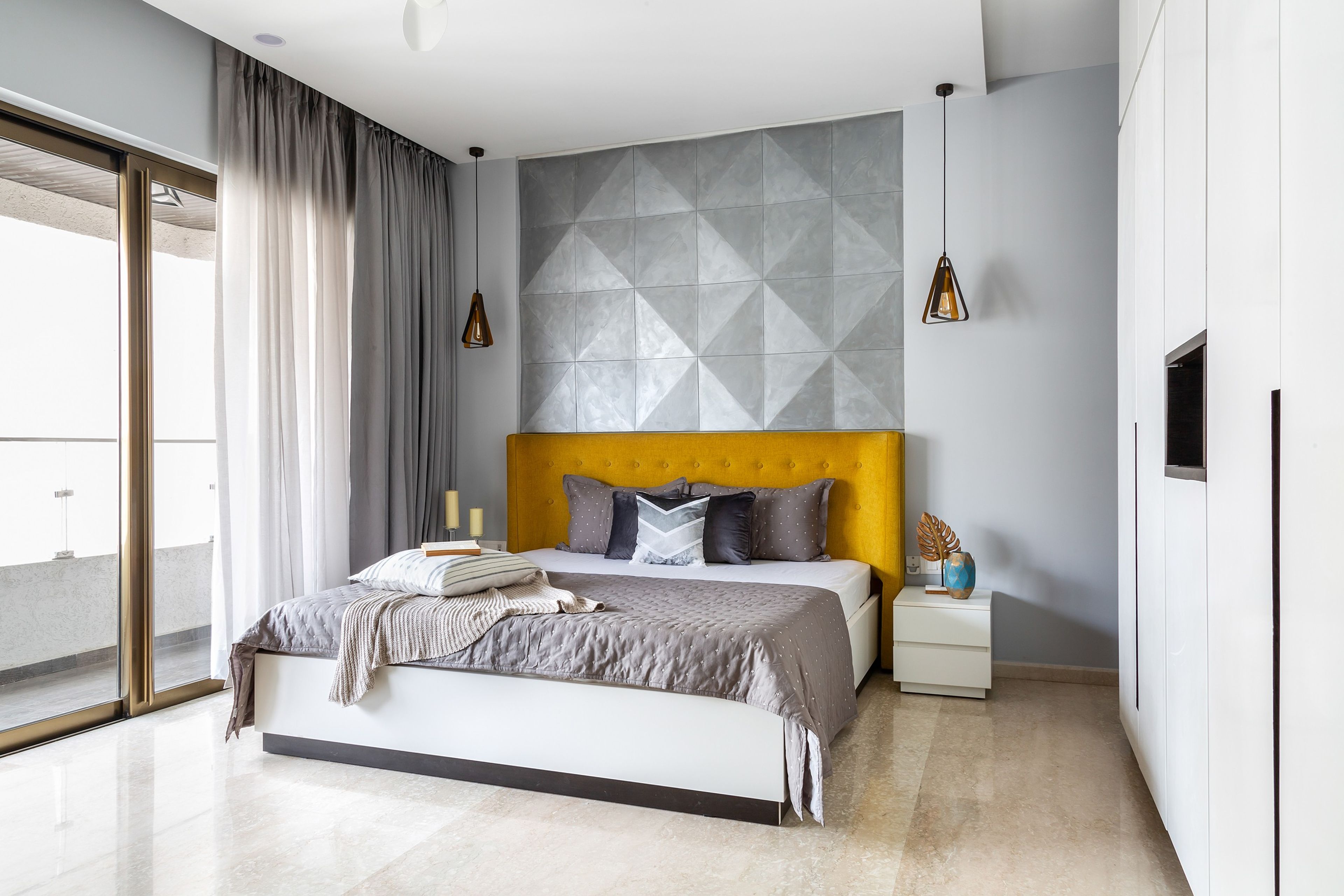 Modern Bedroom Tile Design With Beige Vitrified Floor Tiles