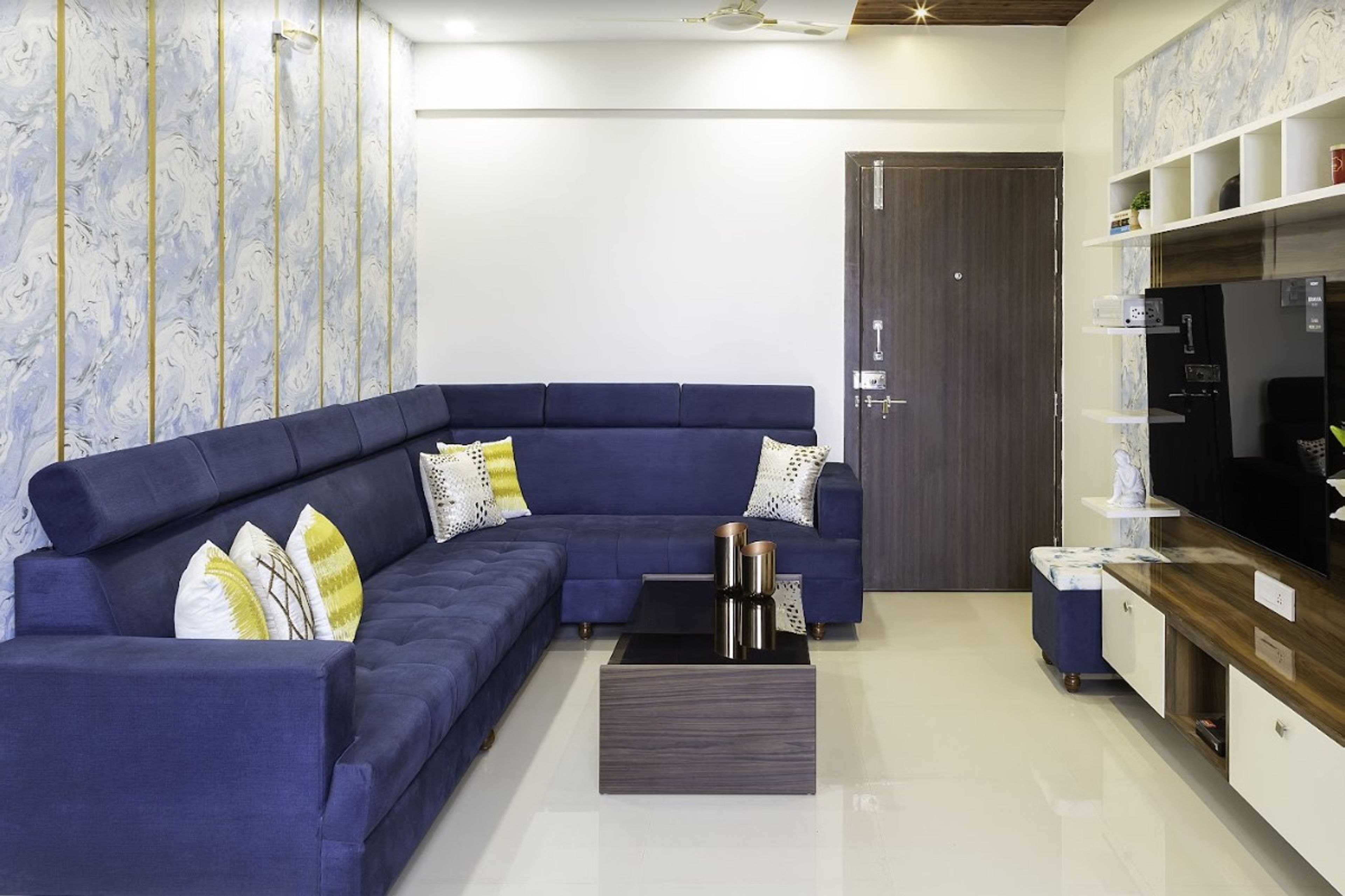 Low-Maintenance Modern Living Room Tile Design With A Glossy Finish