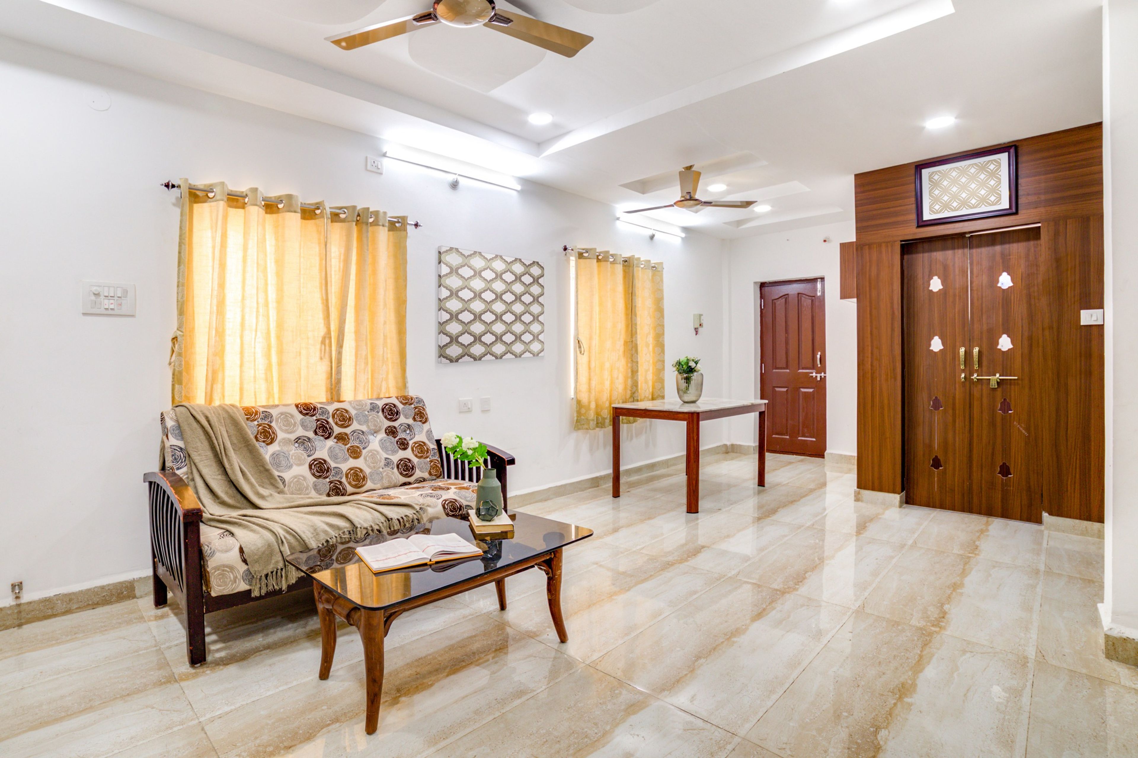 Cream Living Room Tile Design With A Contemporary Marble Finish