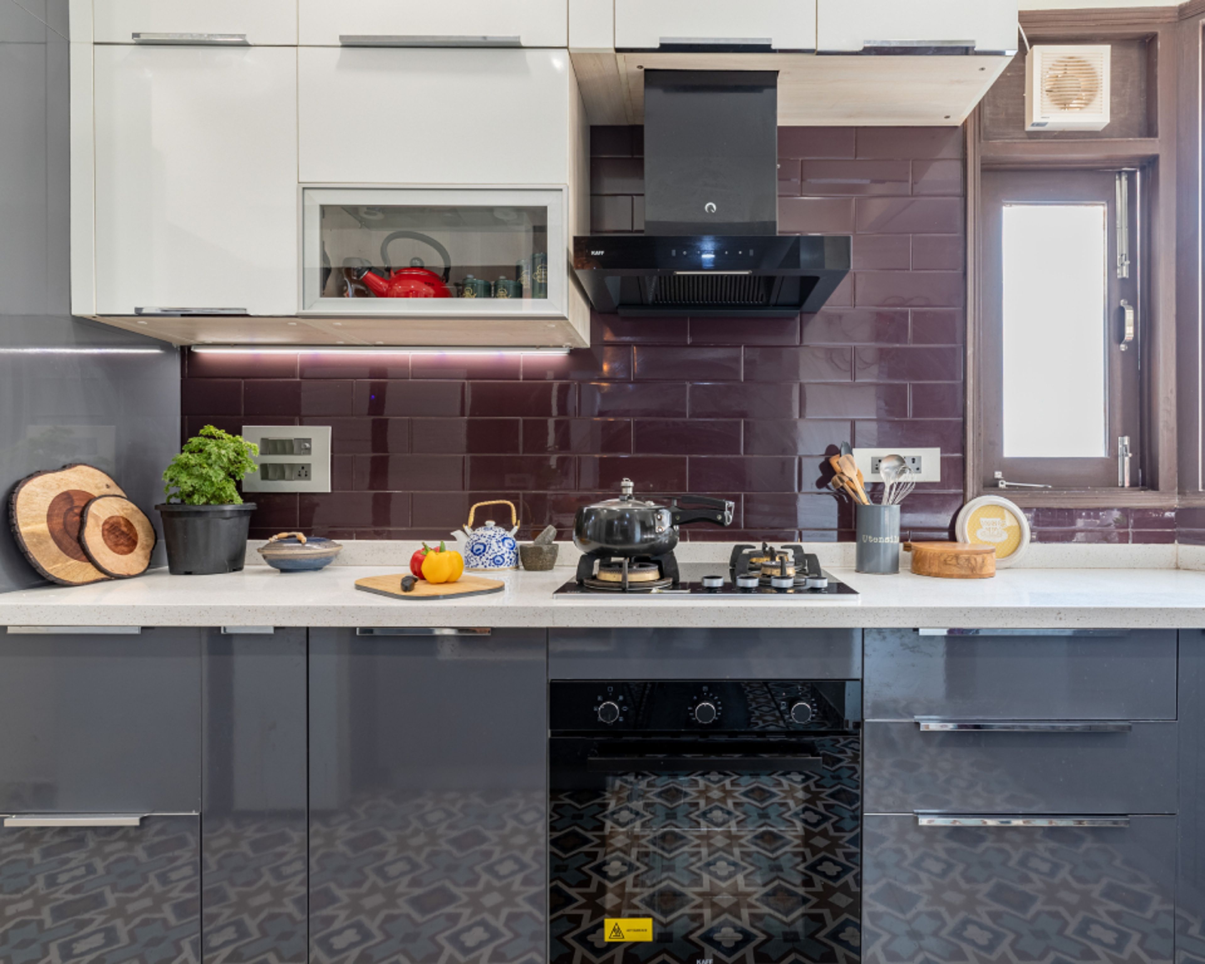 Glossy Purple Kitchen Tiles Design