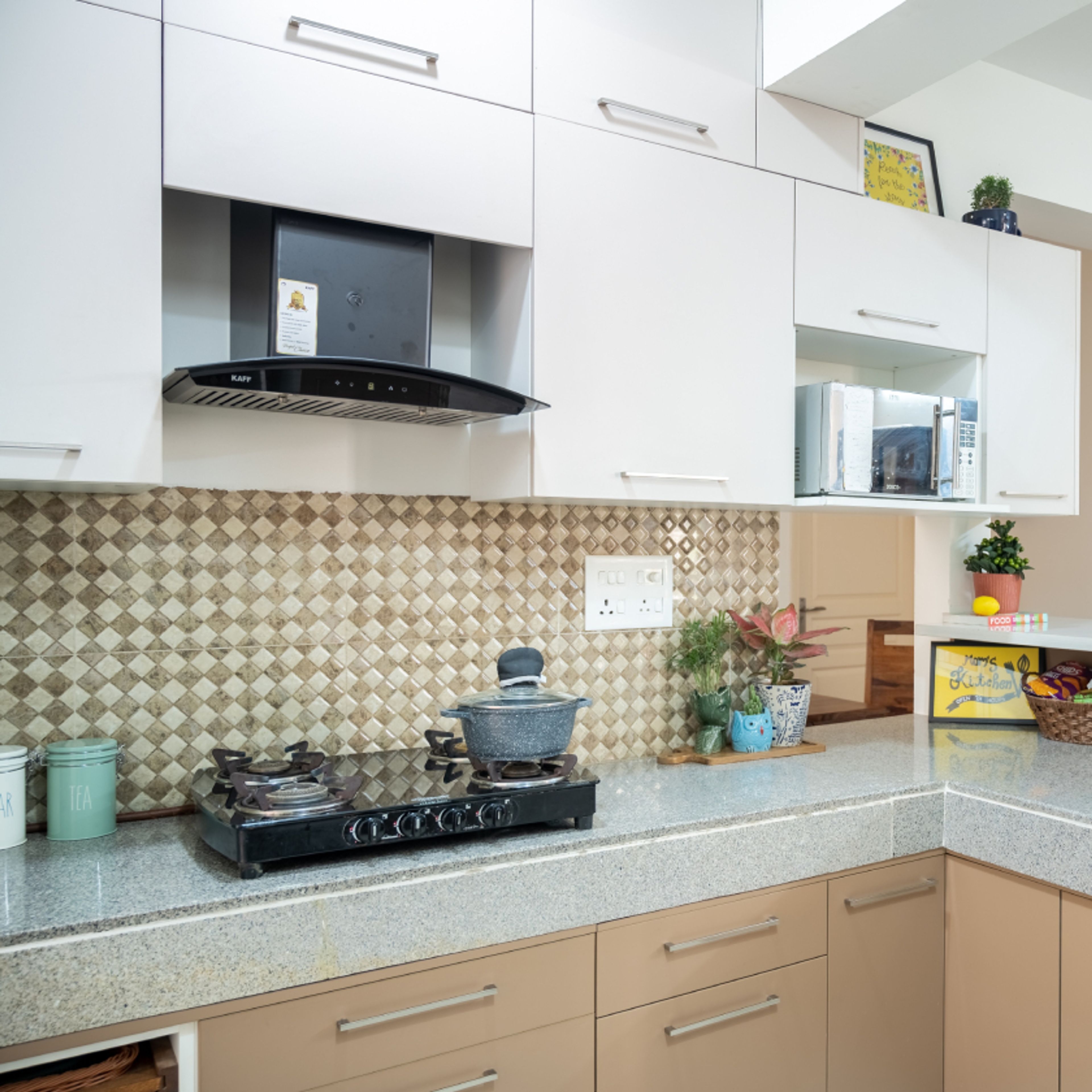 Cream And Brown Modern Kitchen Tiles Design