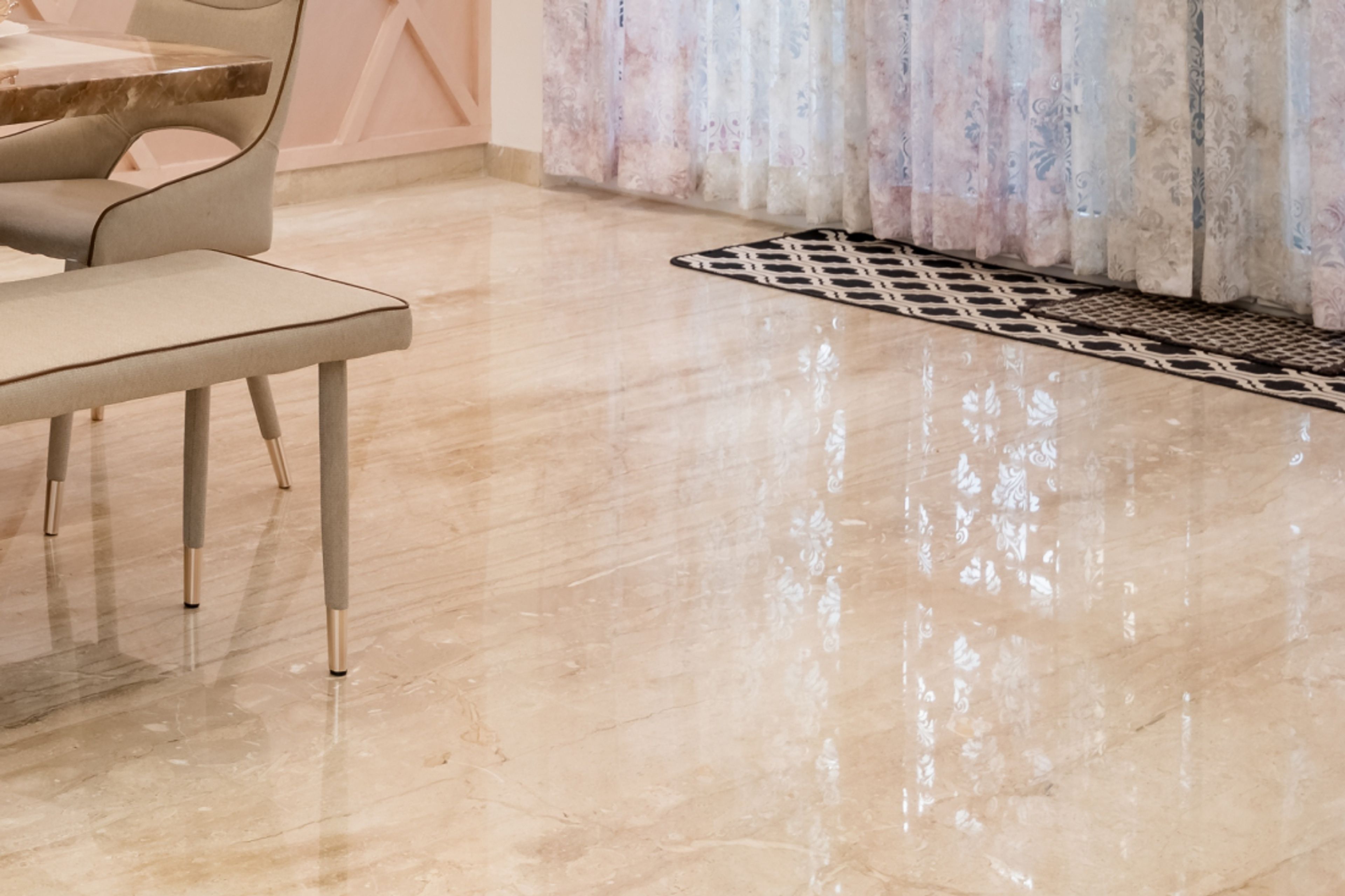 Glossy Cream Floor Tiles Design