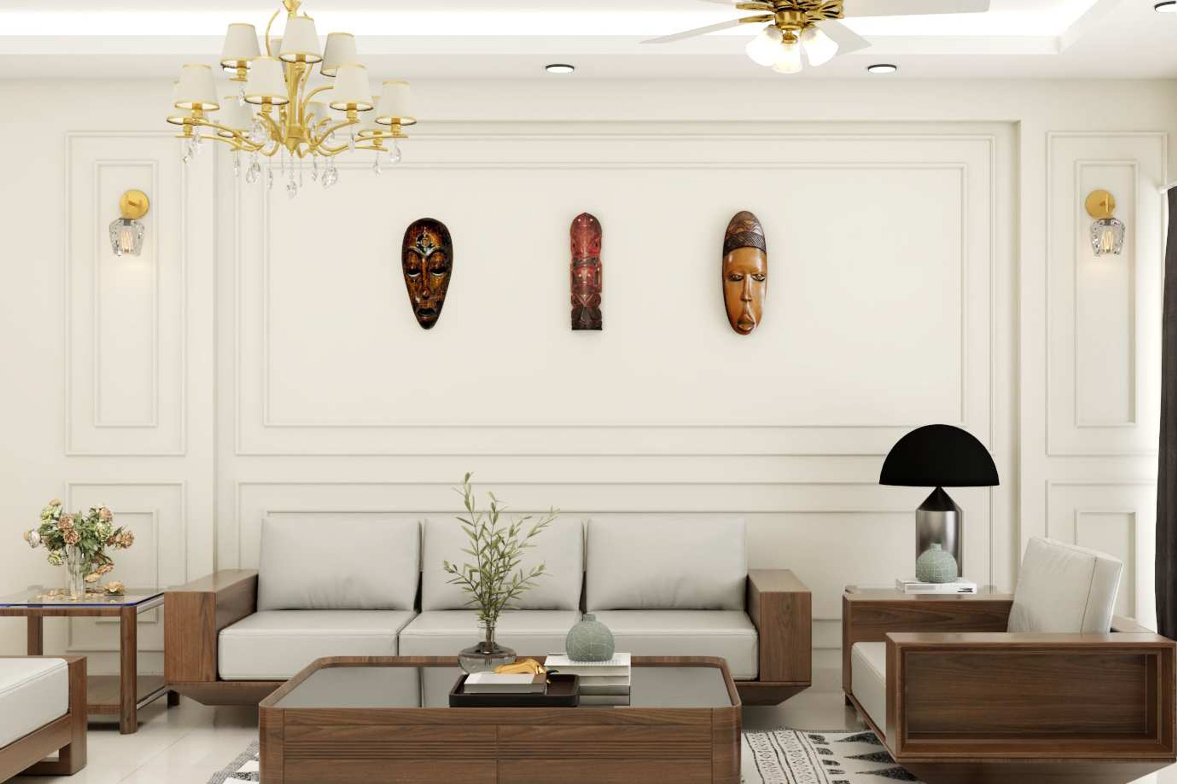 Creamy White Contemporary Wall Painting Design With Tribal Art