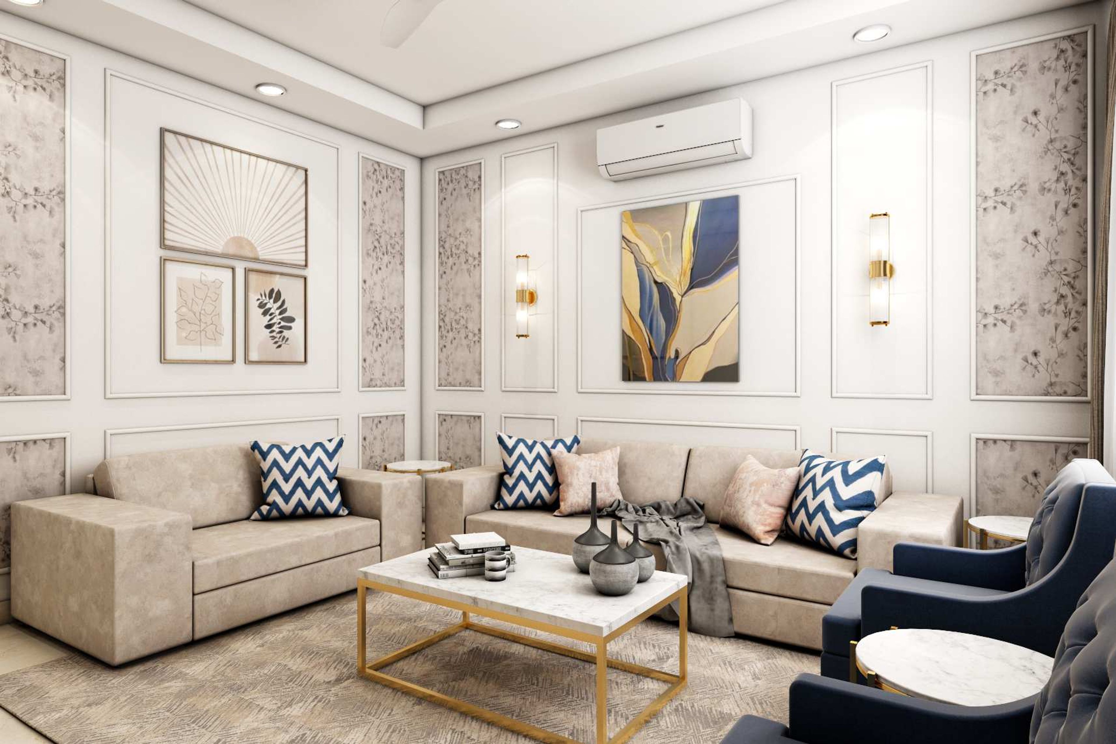 Classic White And Beige Wall Colour Combination For Living Rooms