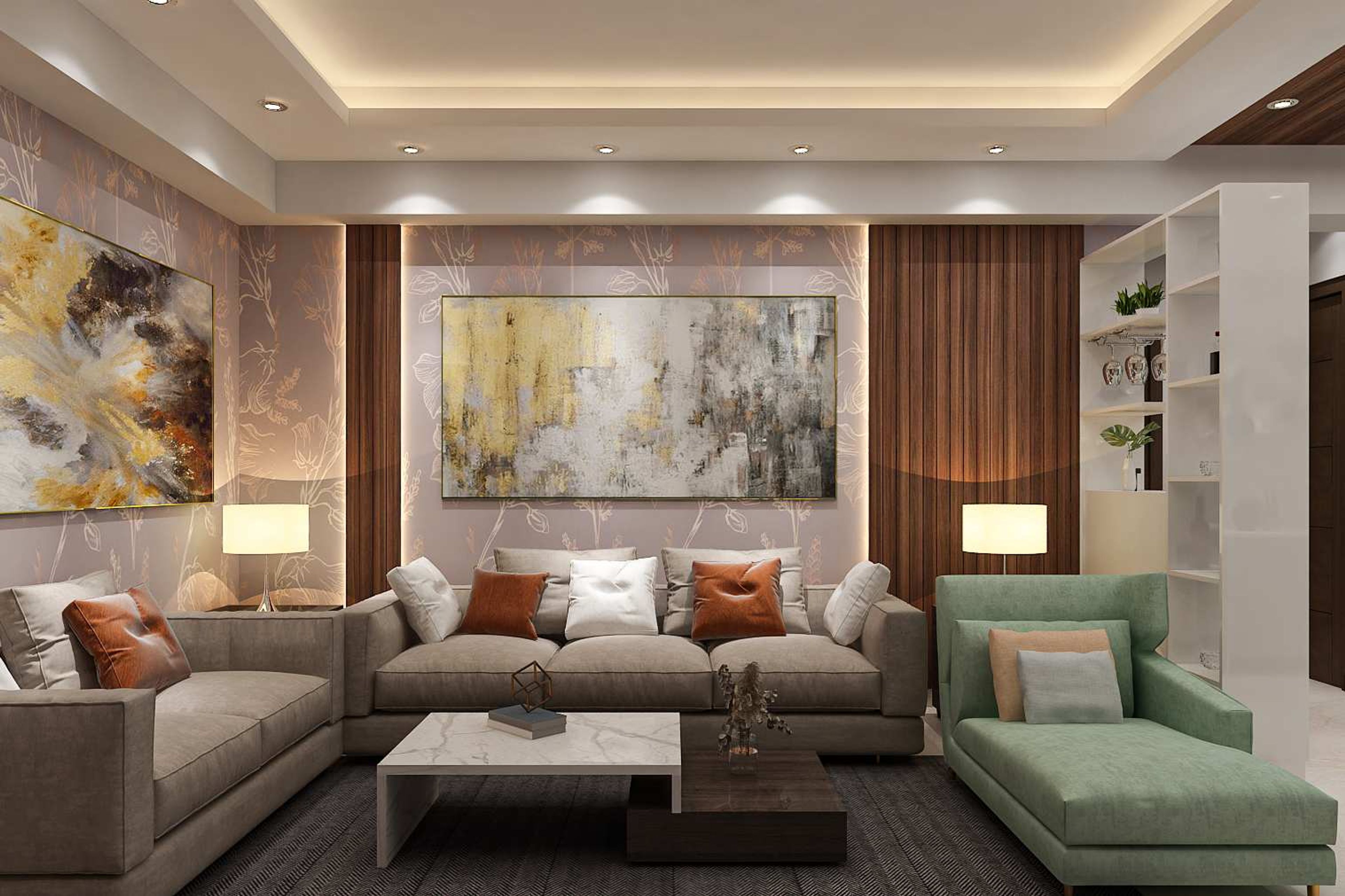 Contemporary Warm-Toned Wall Texture Design With A Floral Wallpaper