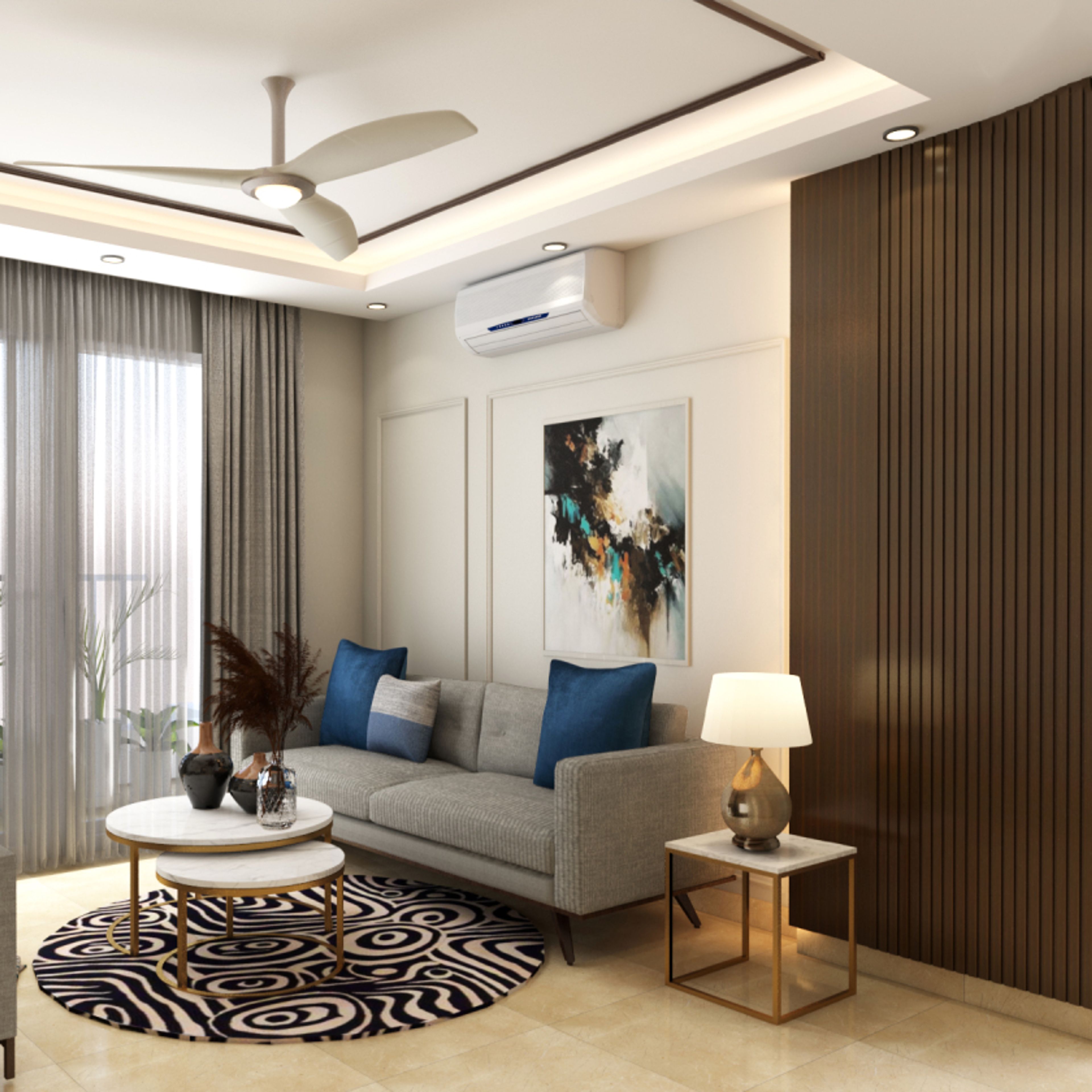 Cream Wall Design With Wall Trims - Livspace