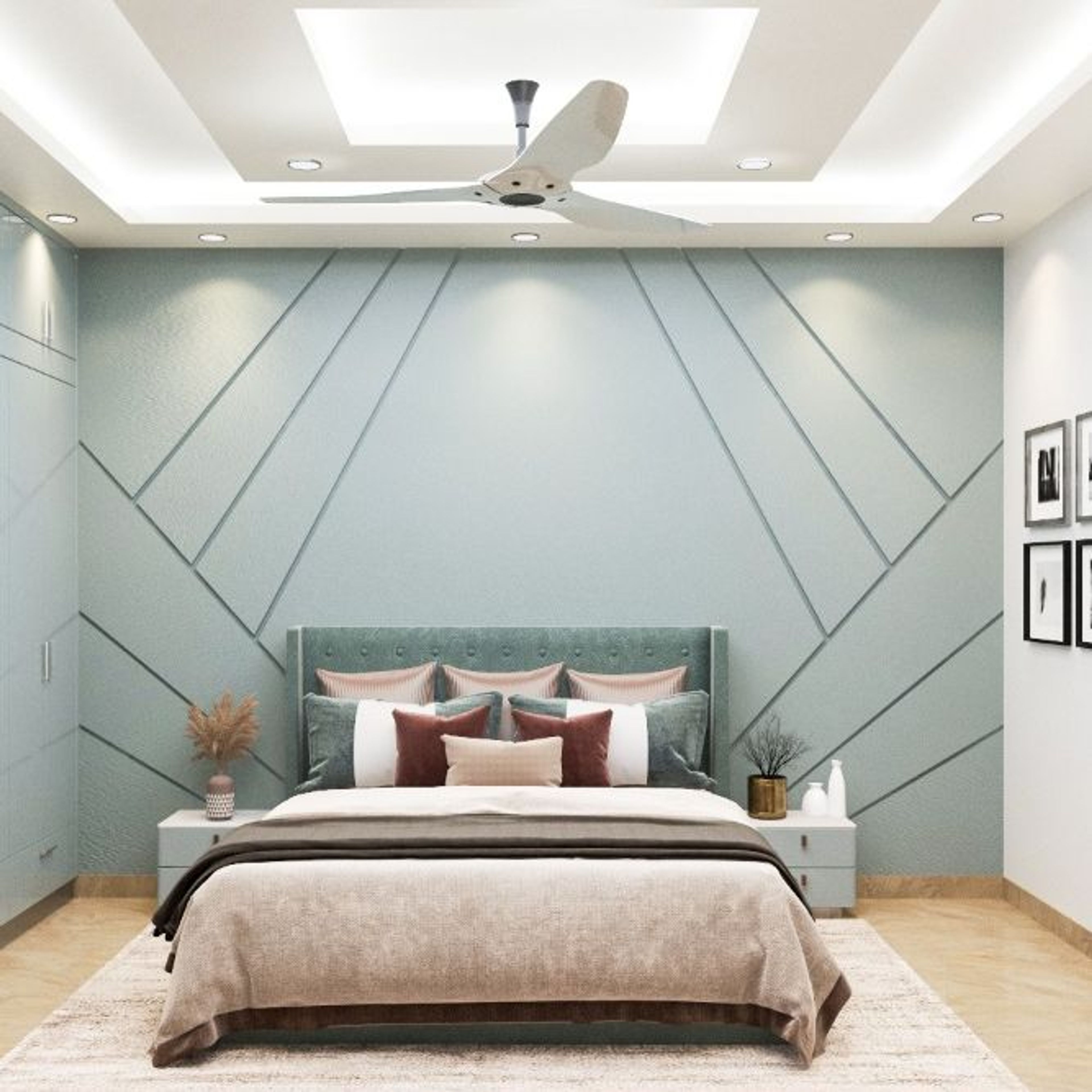 Modern Bedroom Wall Design With Blue Wall