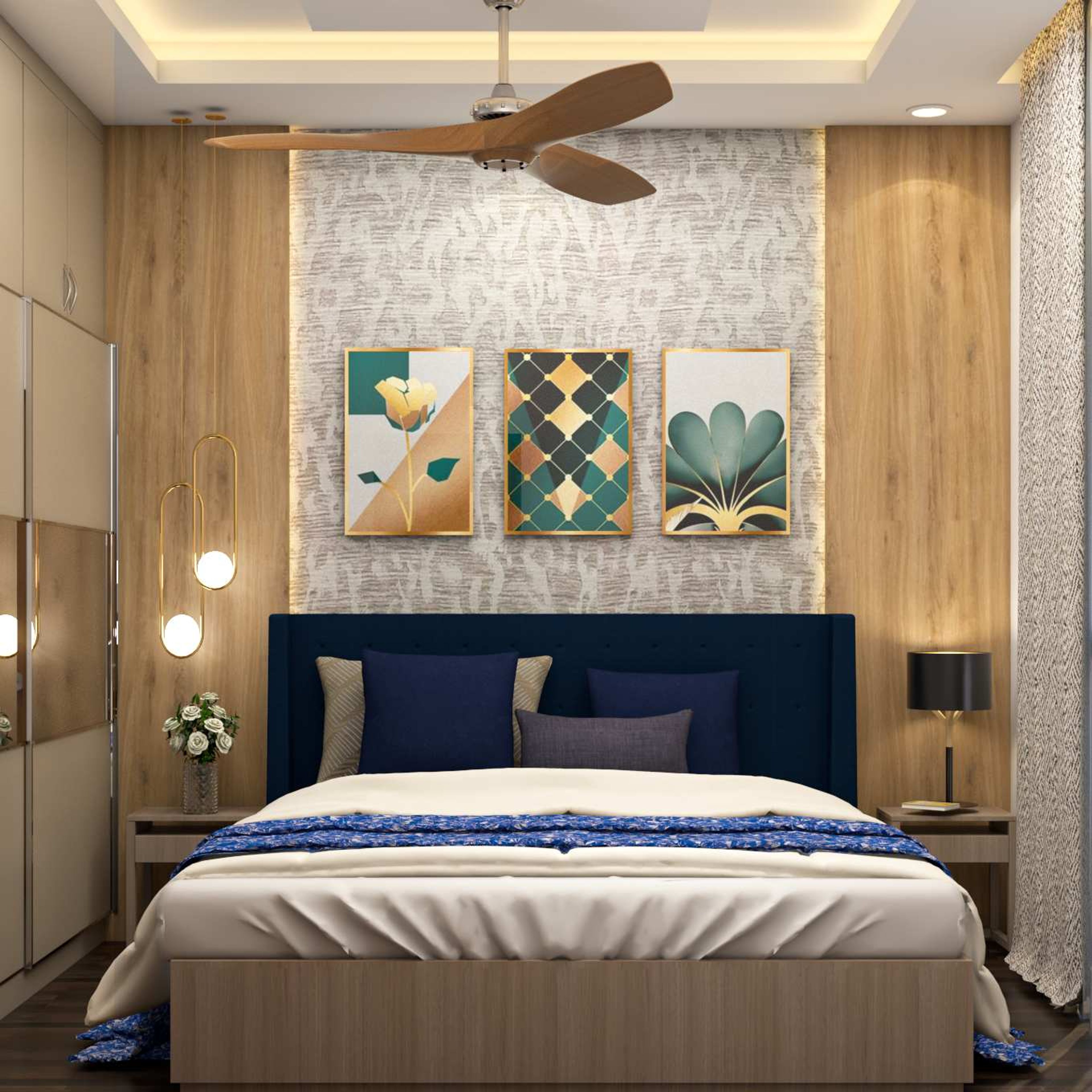 Contemporary Bedroom Wall Design With Wooden Panel