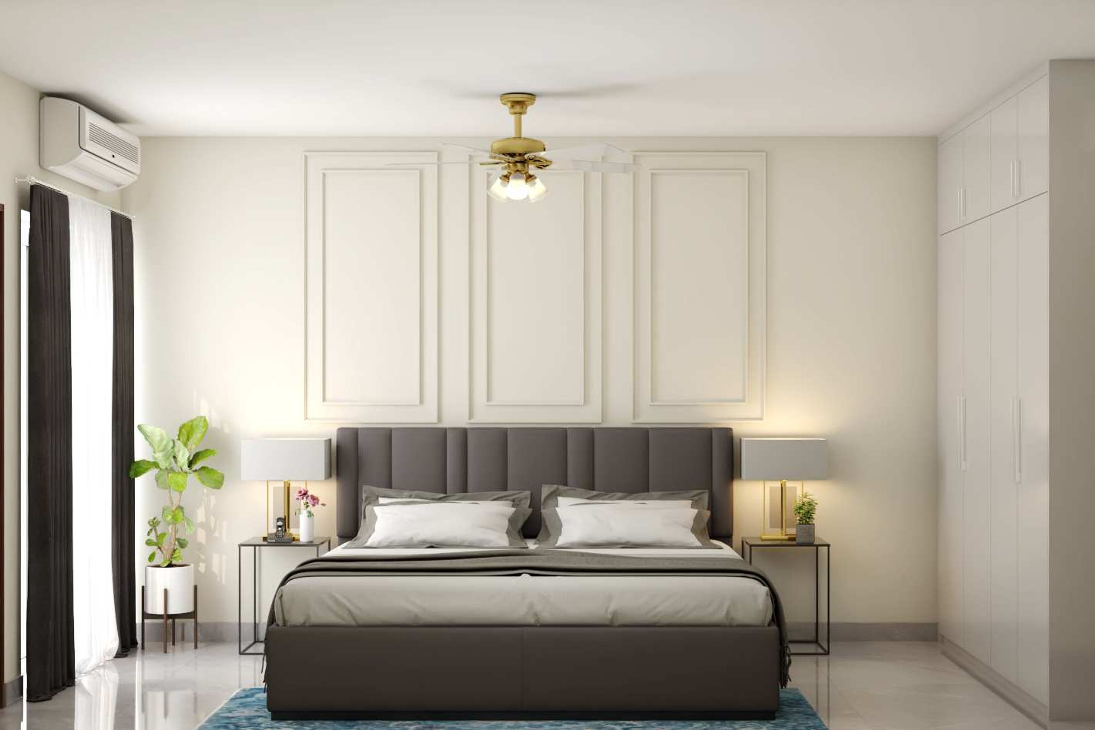 Modern Bedroom Wall Design In Grey And White
