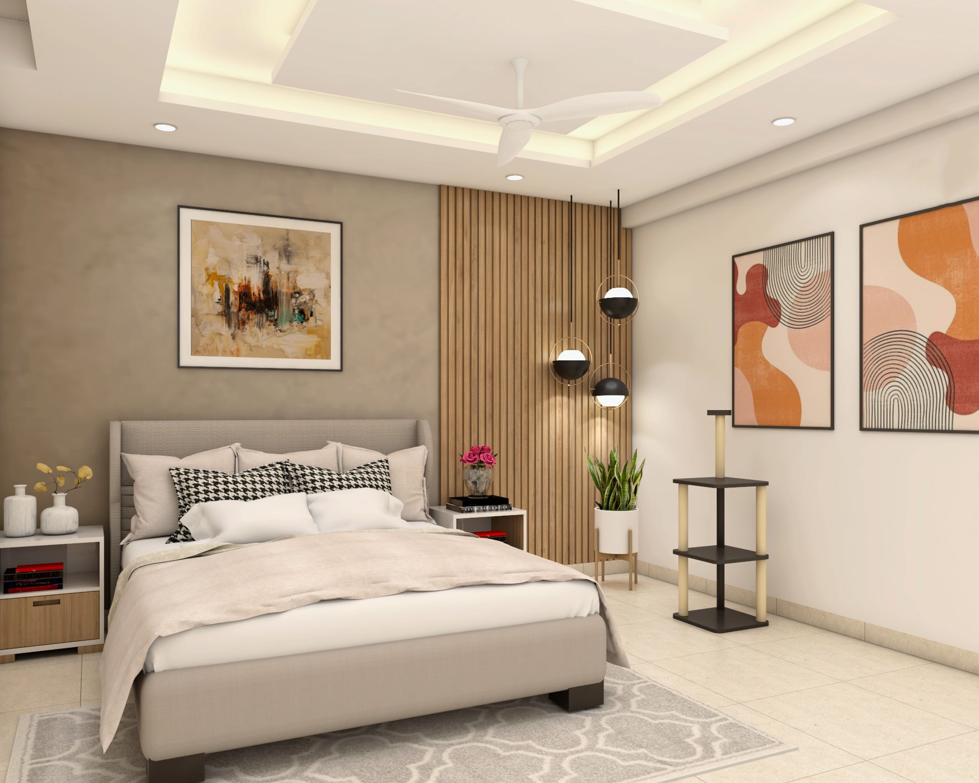 Contemporary Bedroom Wall Design With Wooden Wall Panel