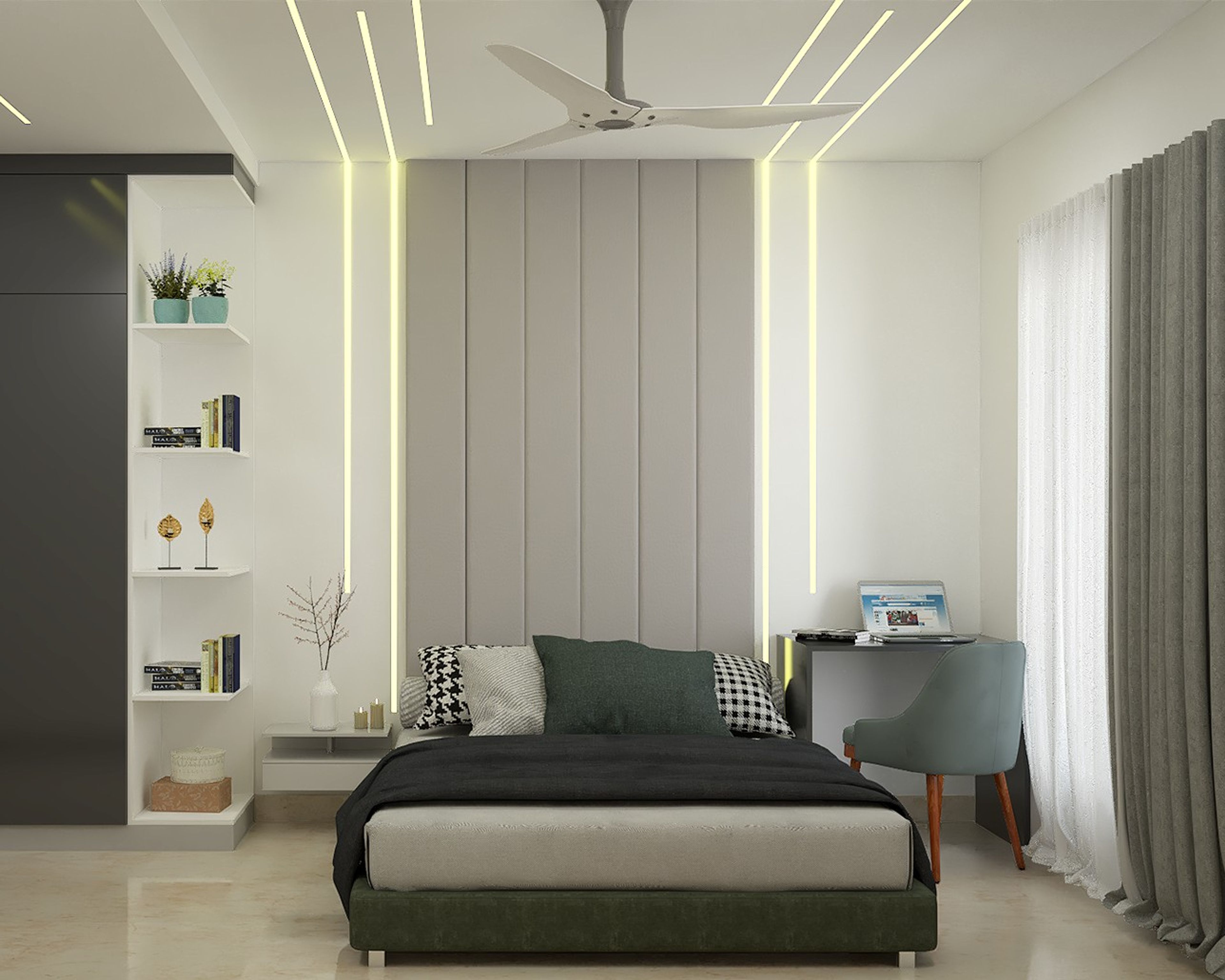 Modern Bedroom Wall Design With Strip Lighting