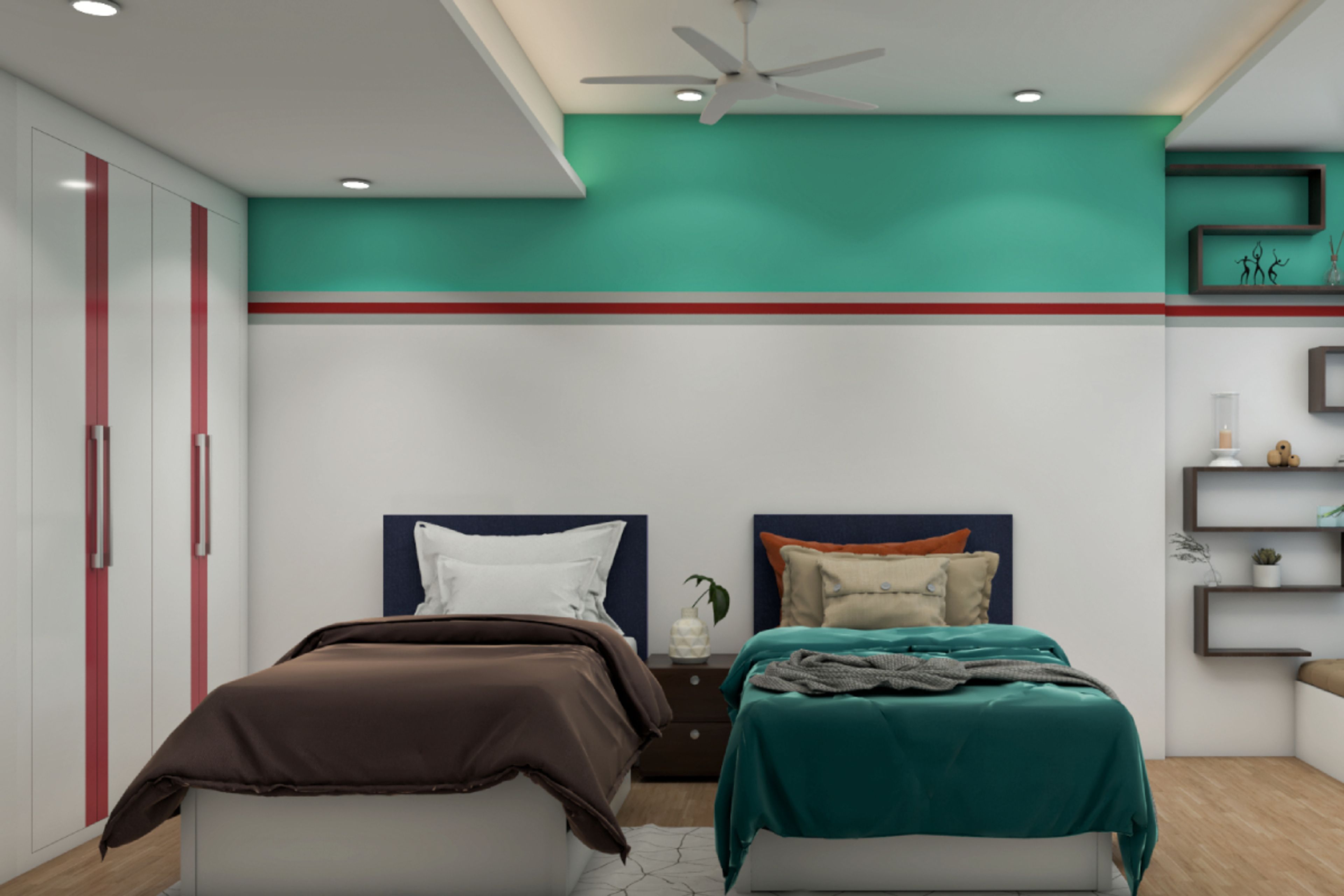 Contemporary Bedroom Wall Design With 4 Shades Of Paint