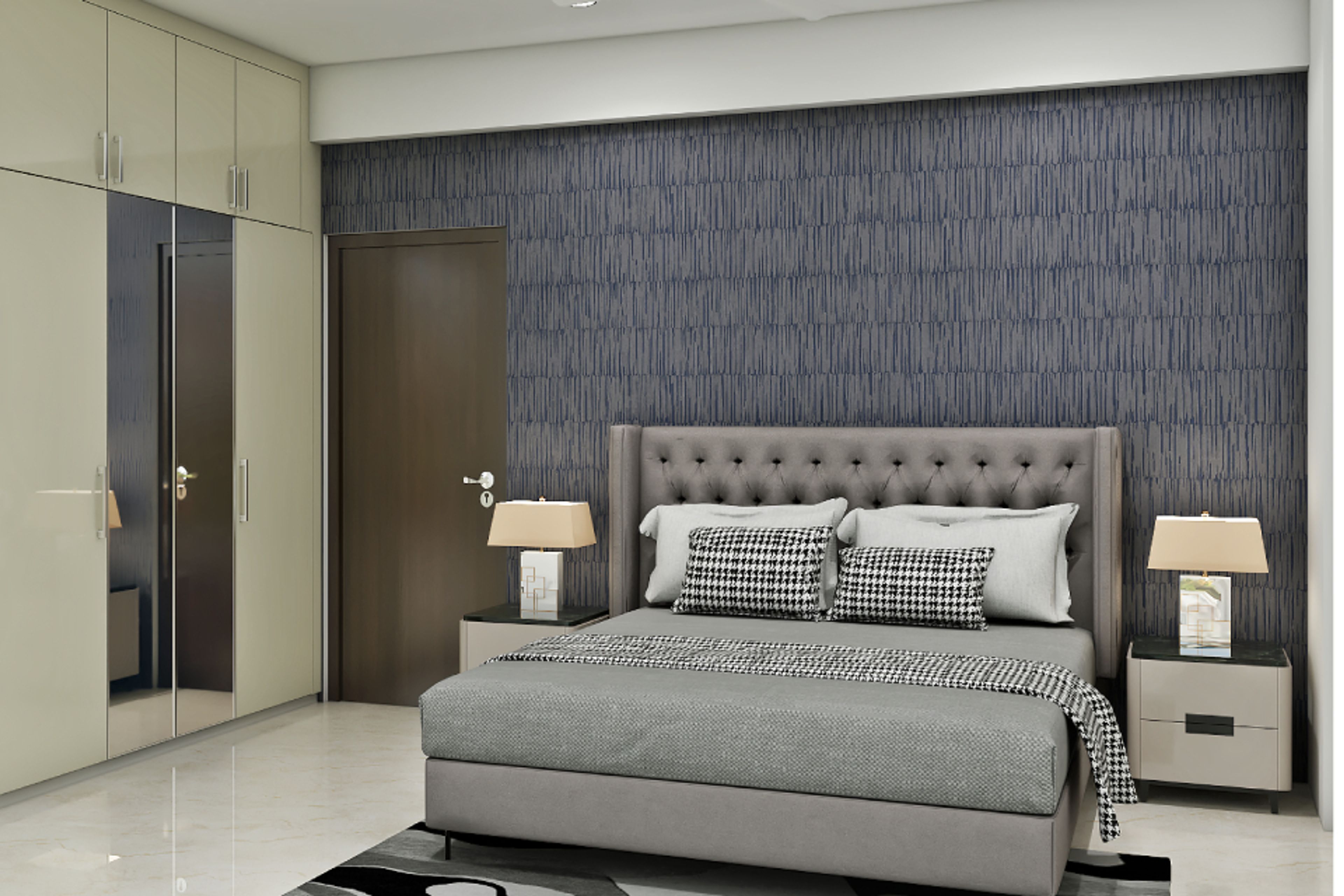 Modern Bedroom Wall Design With Textured Blue Paint