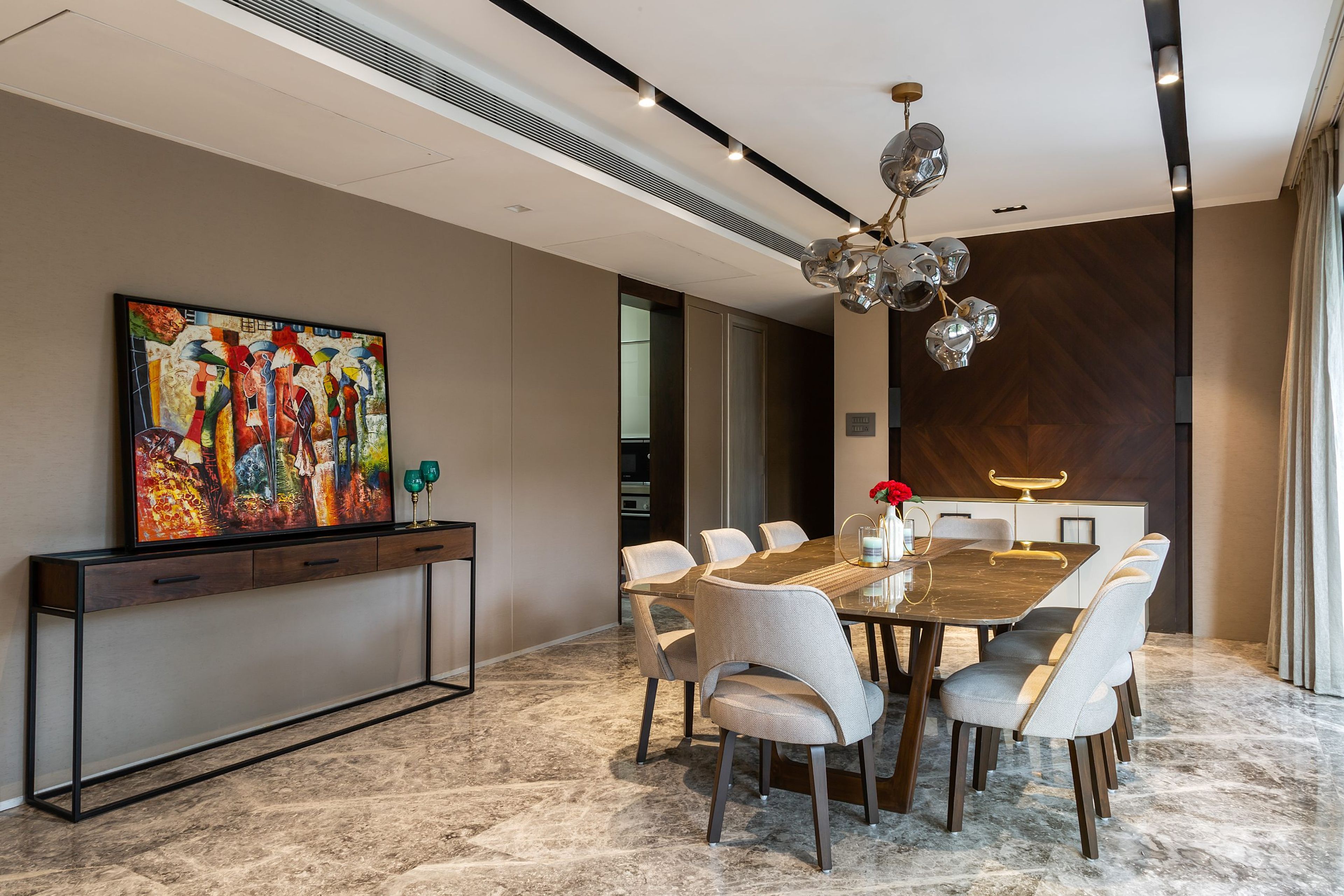 Grey And Wood Wall Design With Wall Panel - Livspace