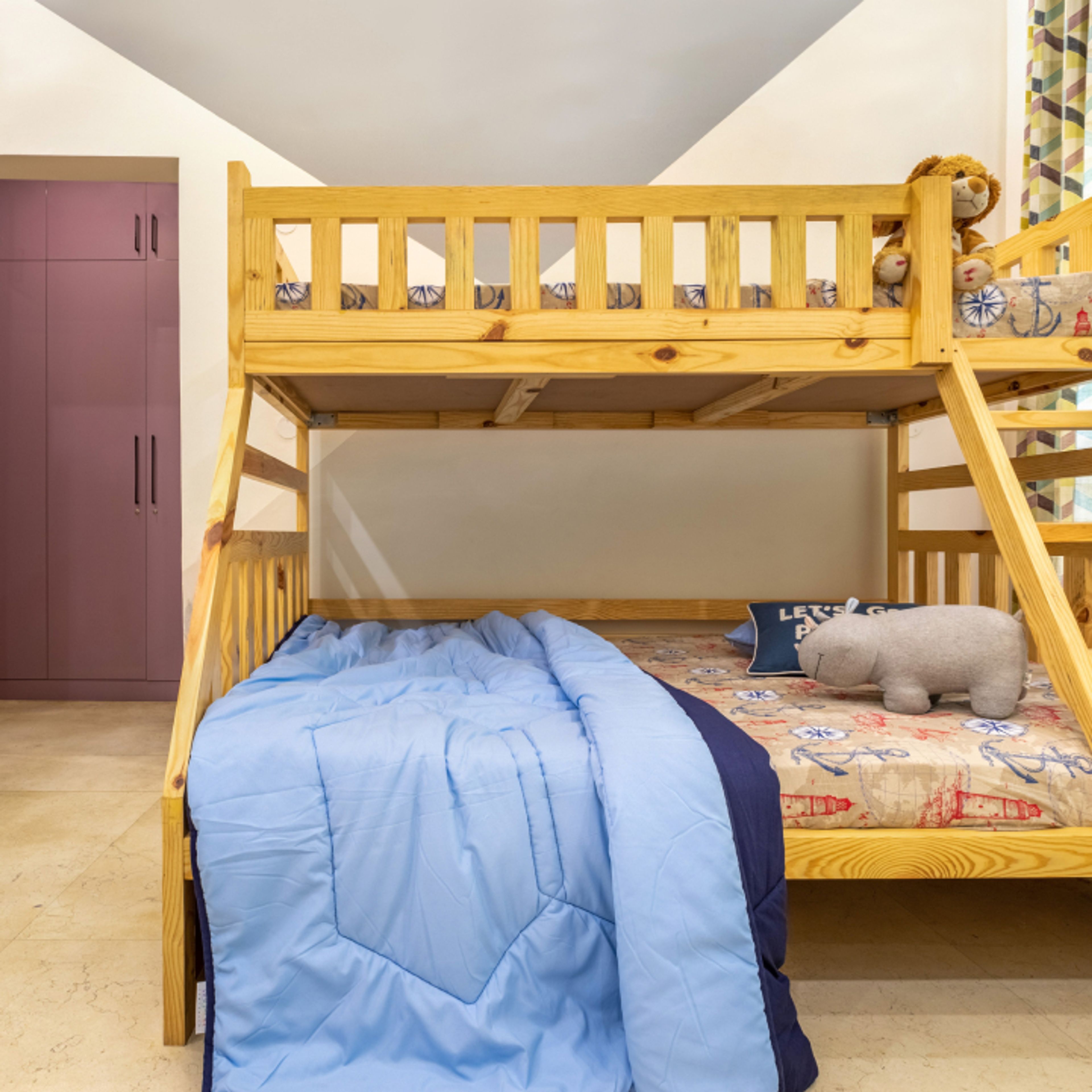 Blue, Beige, And Grey Bedroom Wall Paint - Livspace