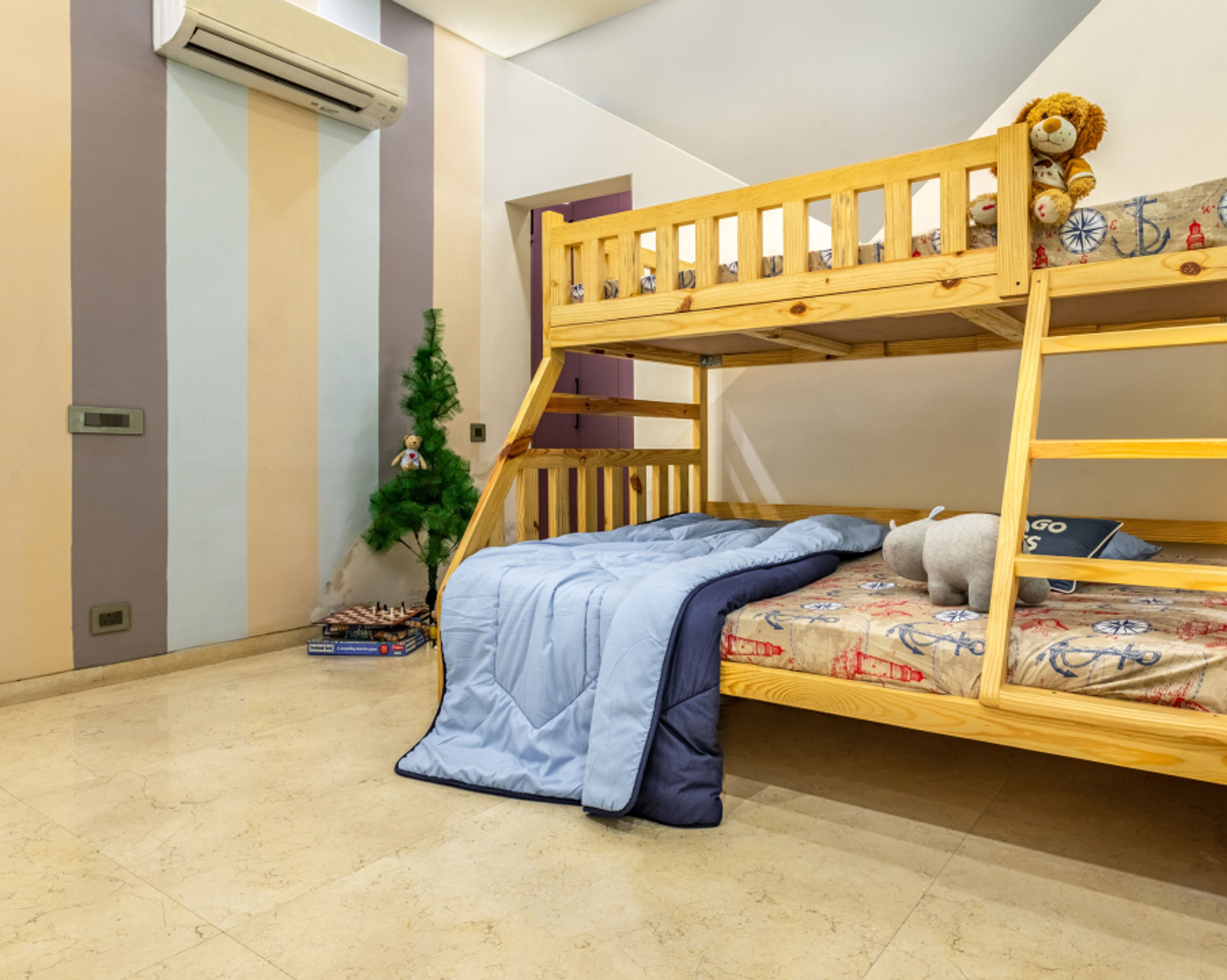 Blue, Beige, And Grey Bedroom Wall Paint - Livspace