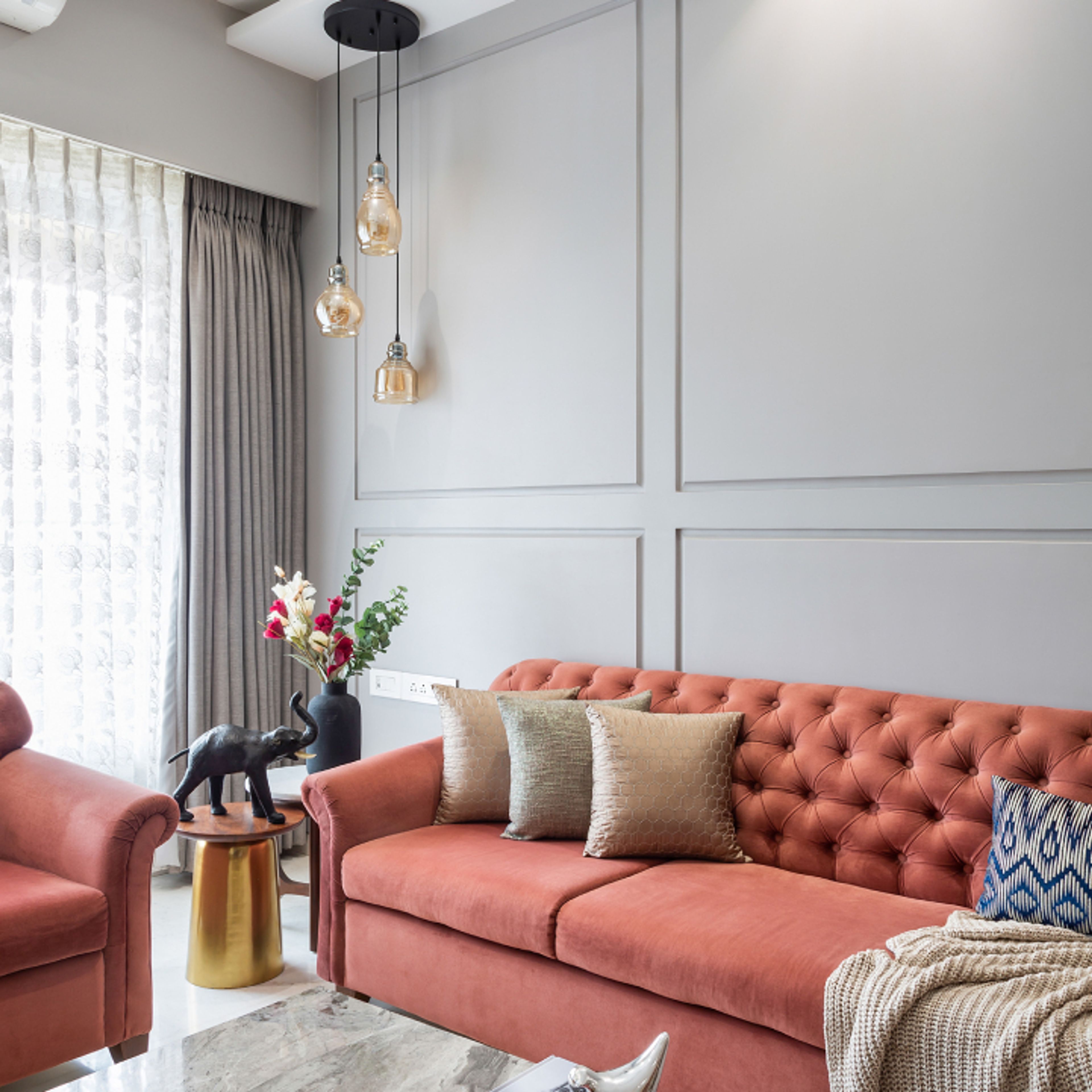 Grey Wall Paint Design With Pendant Lights - Livspace