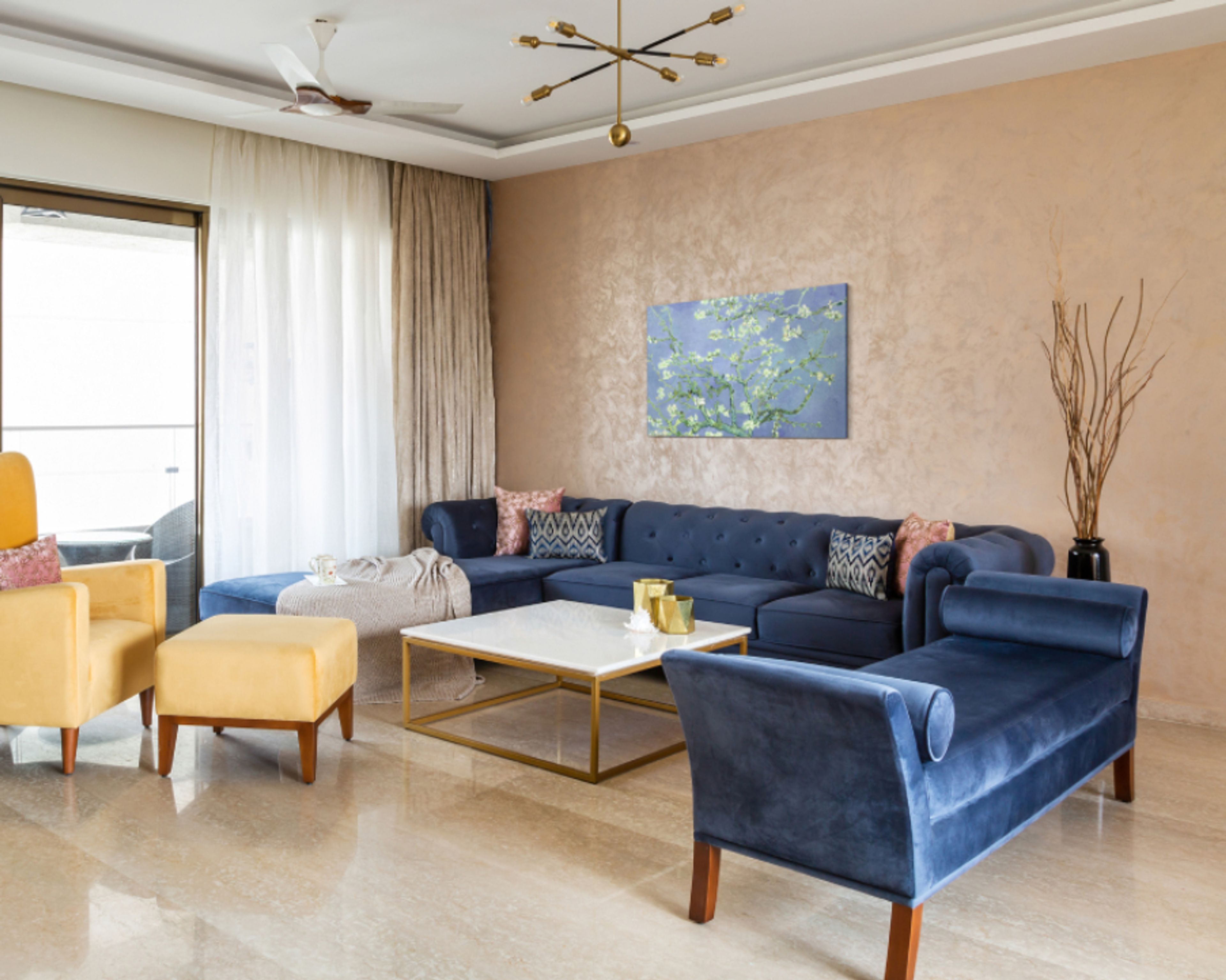 Beige Textured Living Room Wall Paint - Livspace