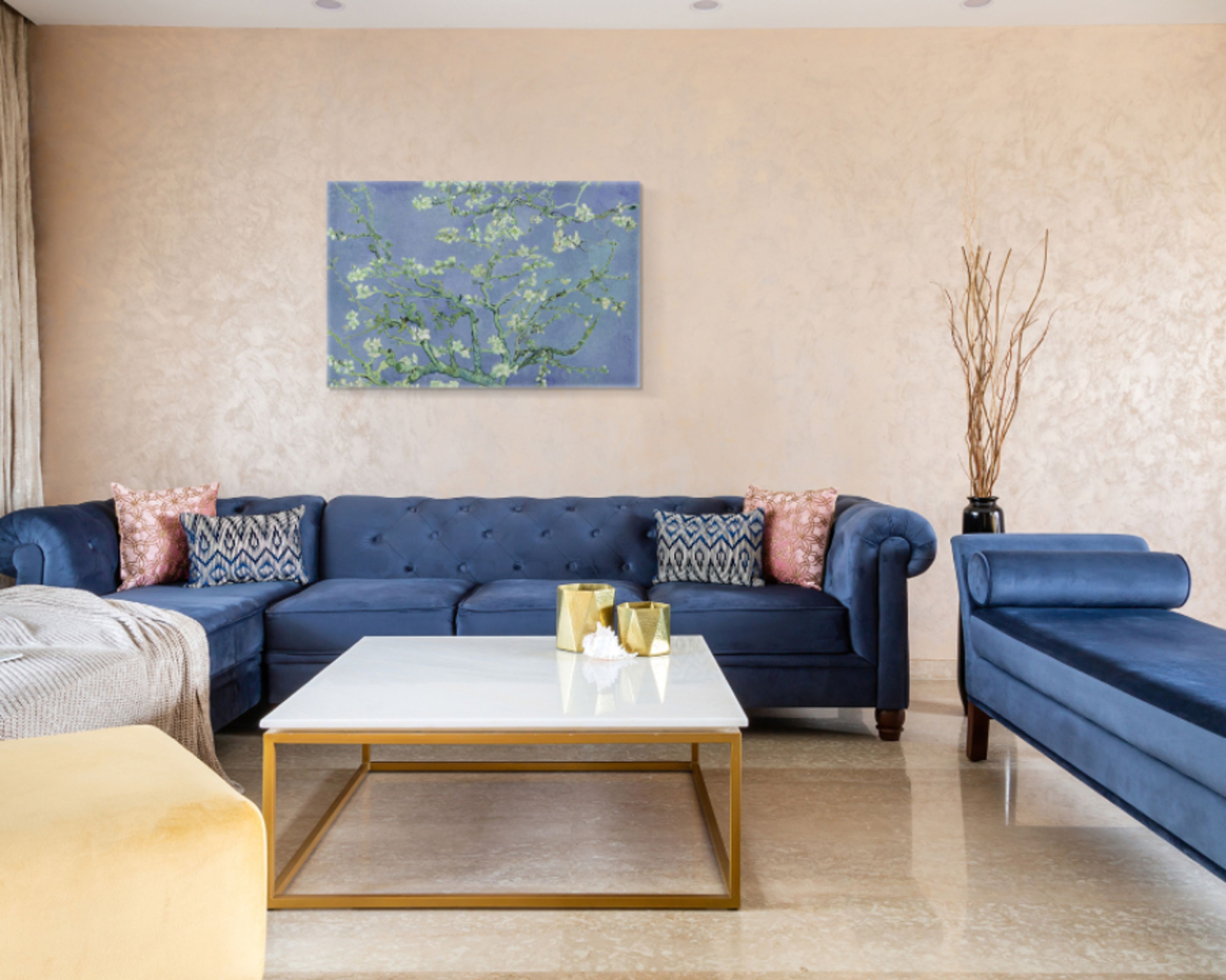 Beige Textured Living Room Wall Paint - Livspace