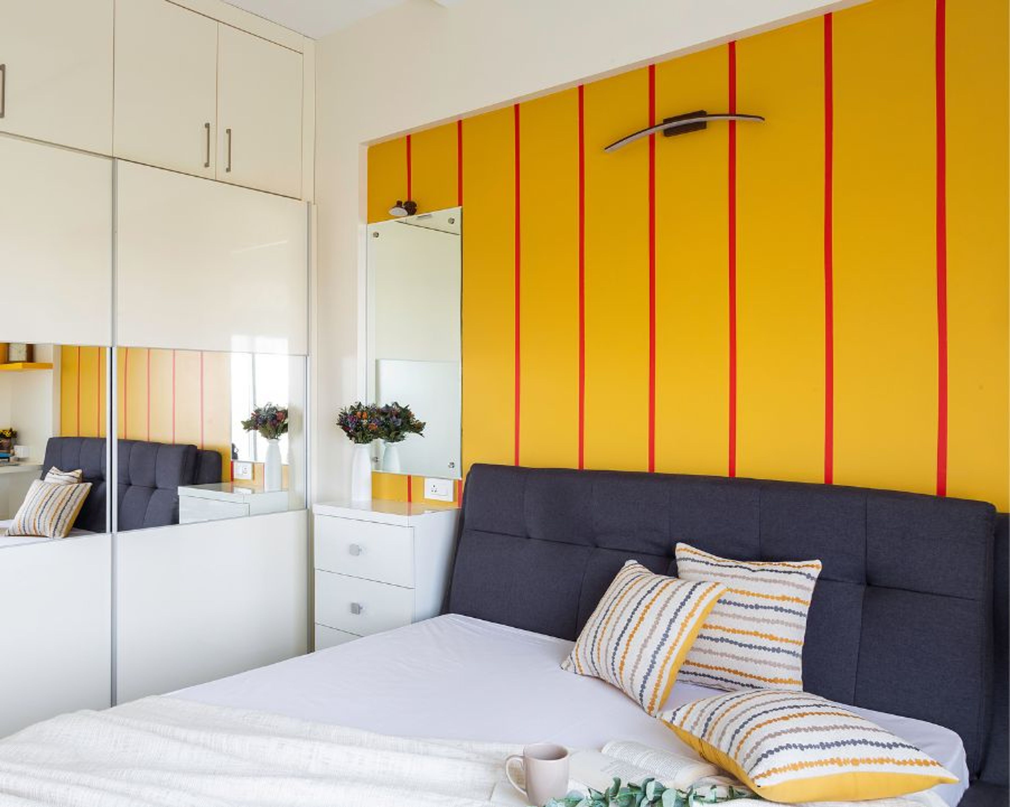 Yellow Wall Paint With Red Stripes - Livspace