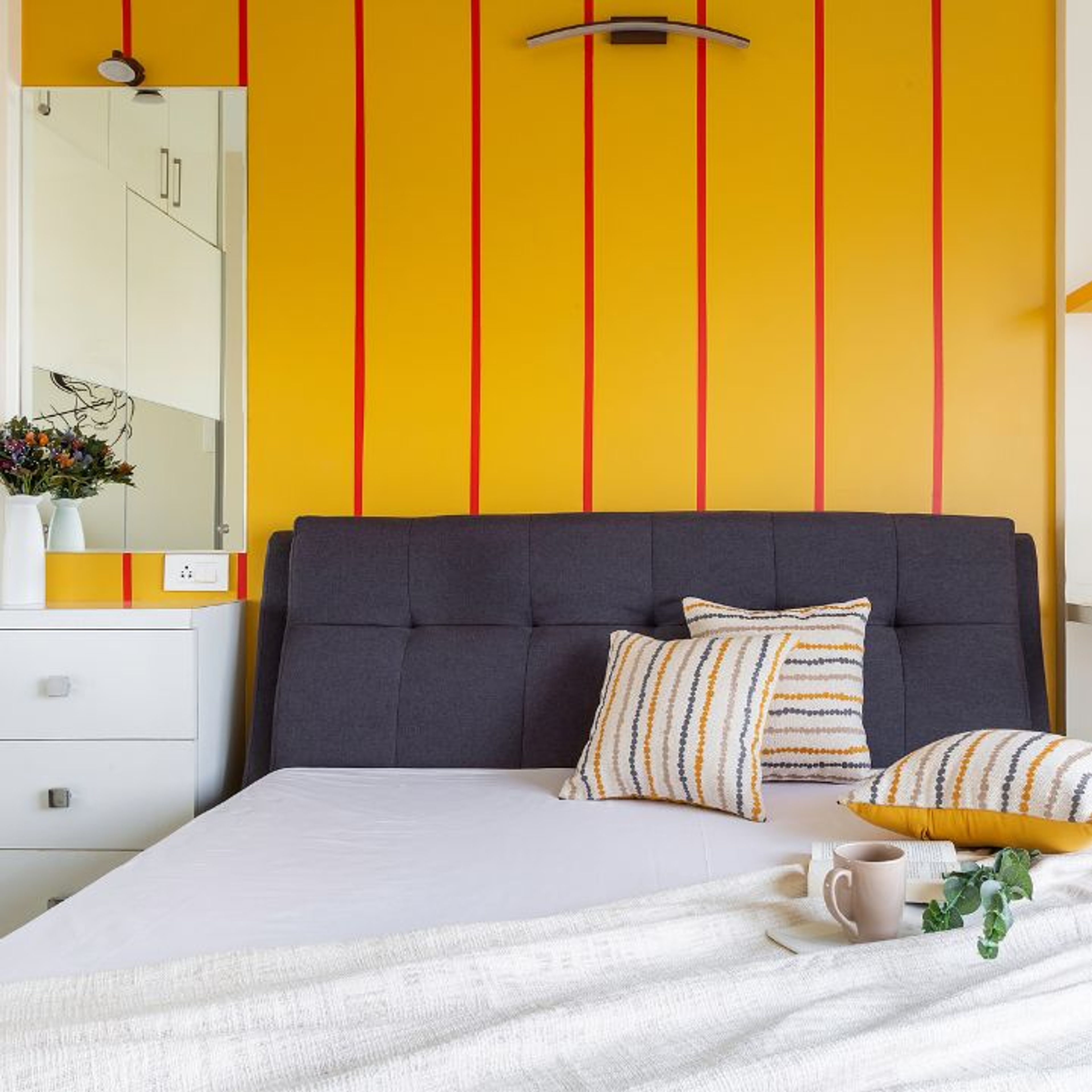Modern Yellow And Red Colour Combination For Bedroom