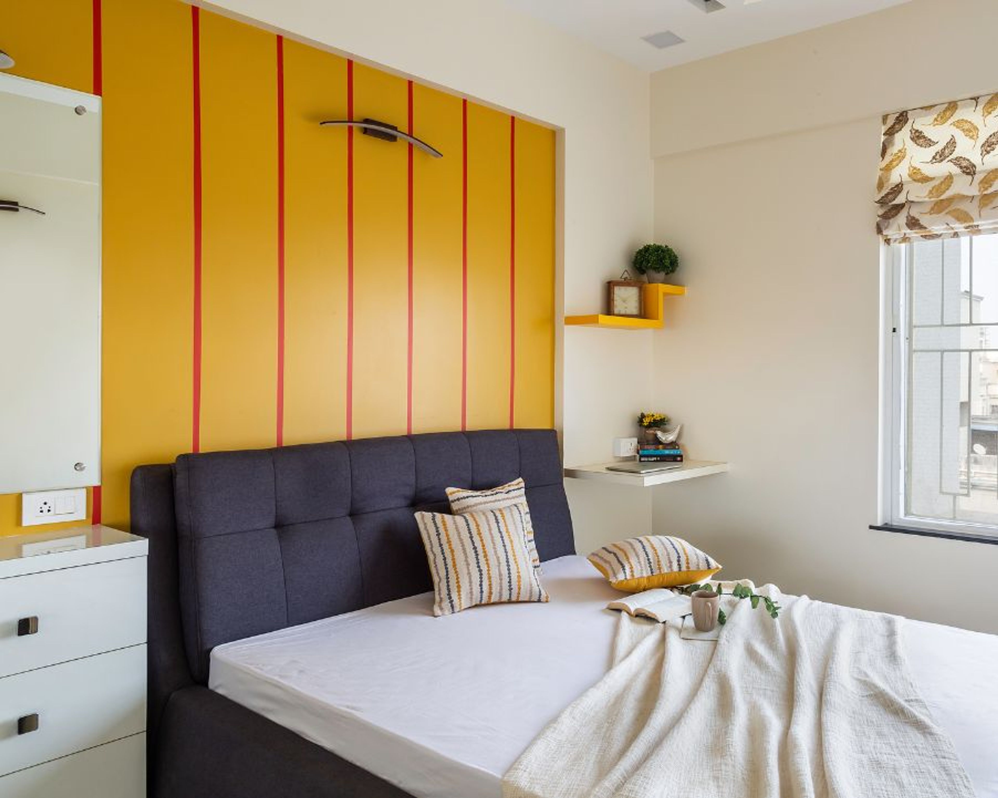 Yellow Wall Paint With Red Stripes - Livspace